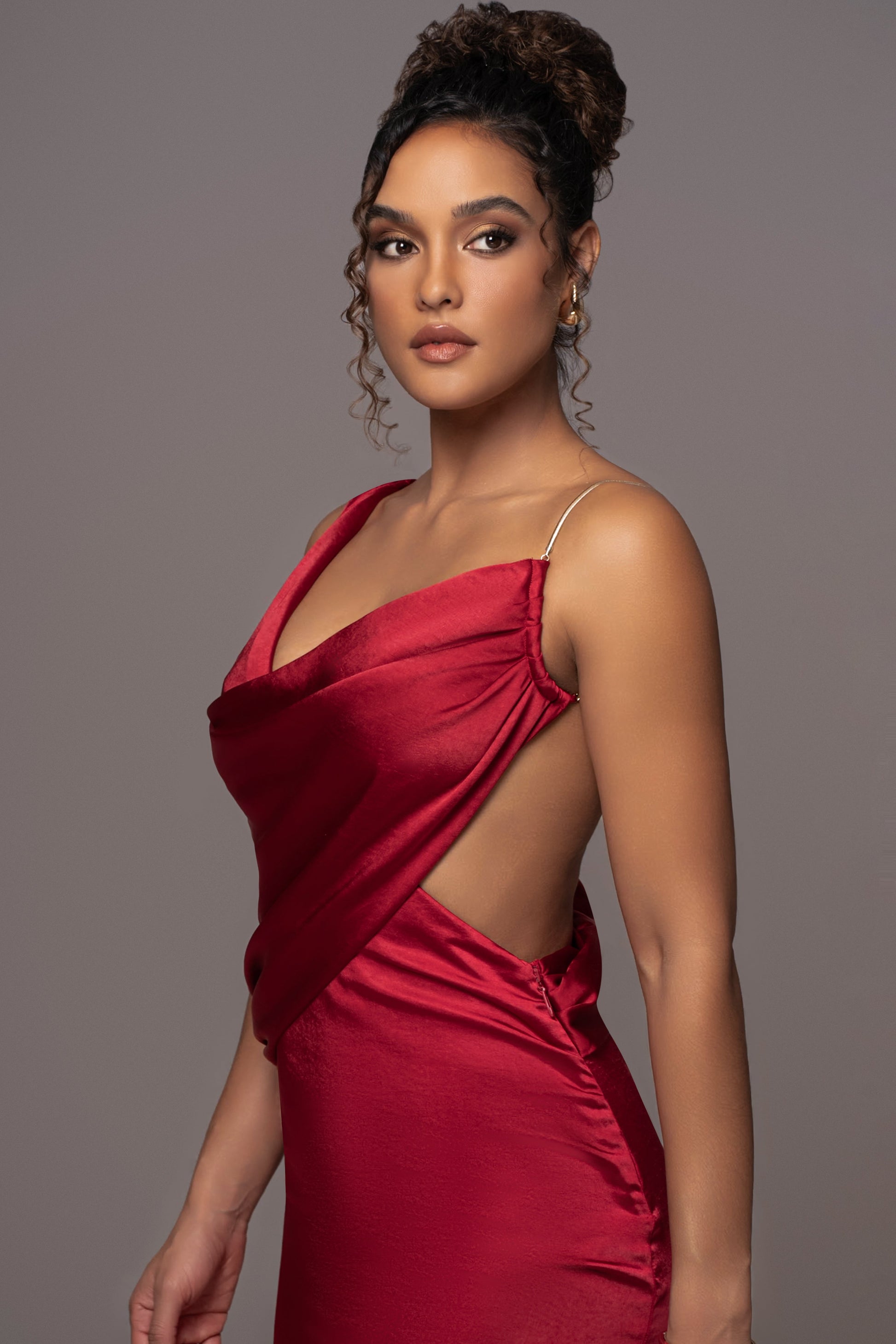 Red Satin Belle Maxi Dress JLUXLABEL
