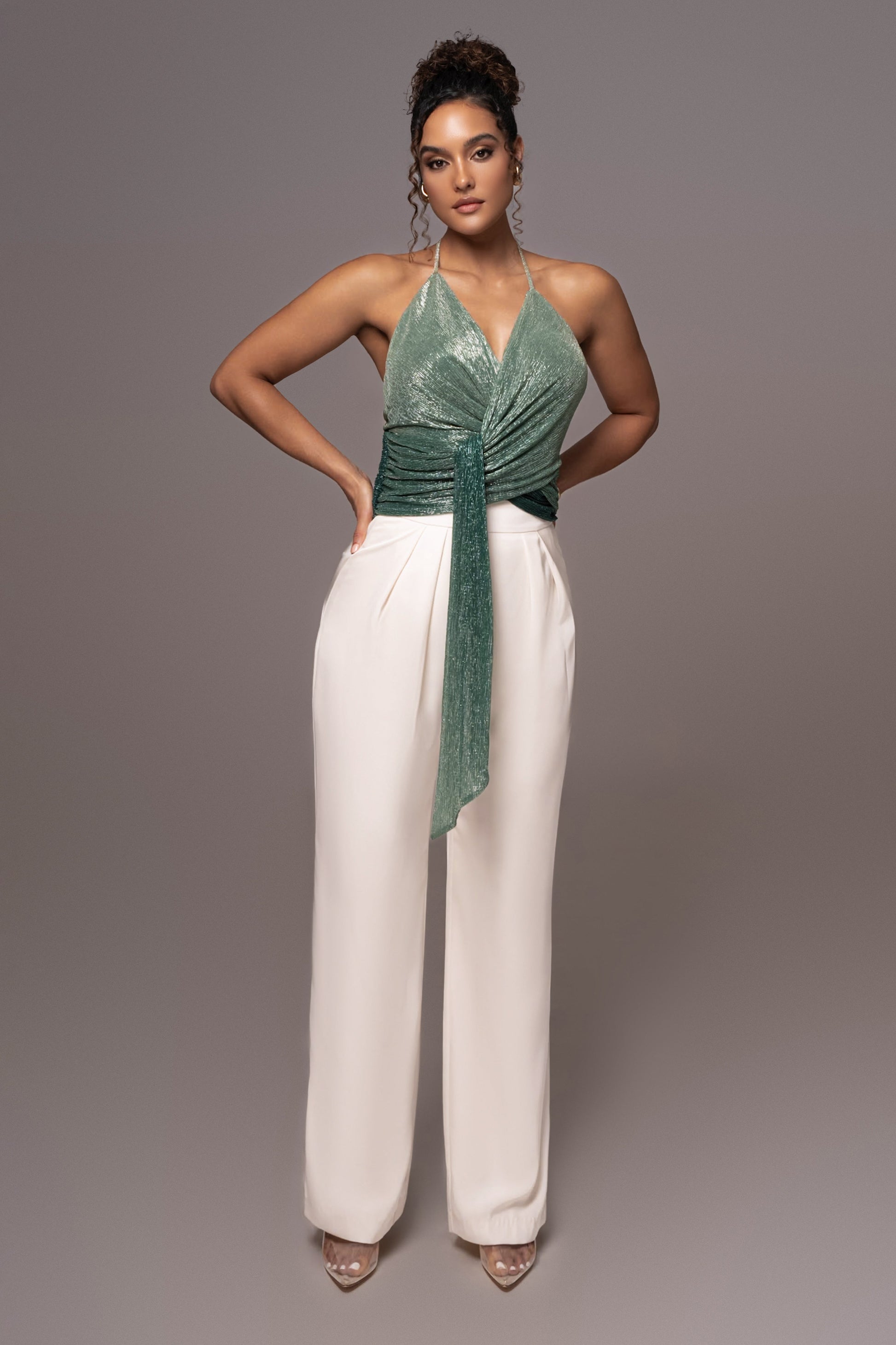 Green Bliss Halter Drape Top JLUXLABEL
