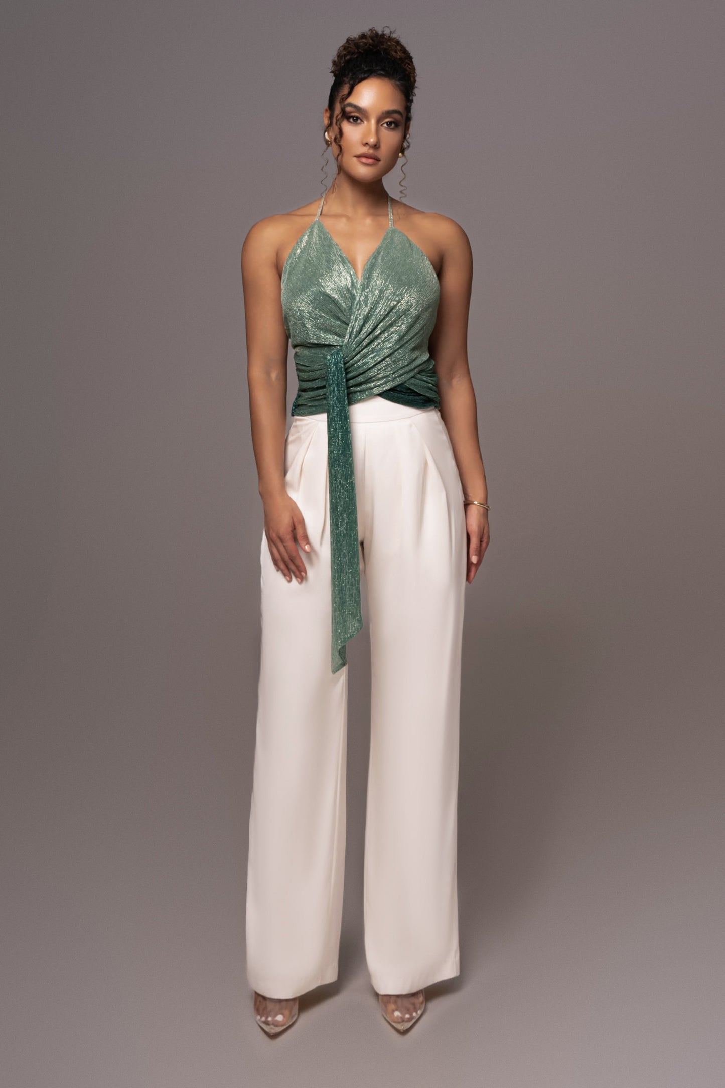 Green Bliss Halter Drape Top JLUXLABEL
