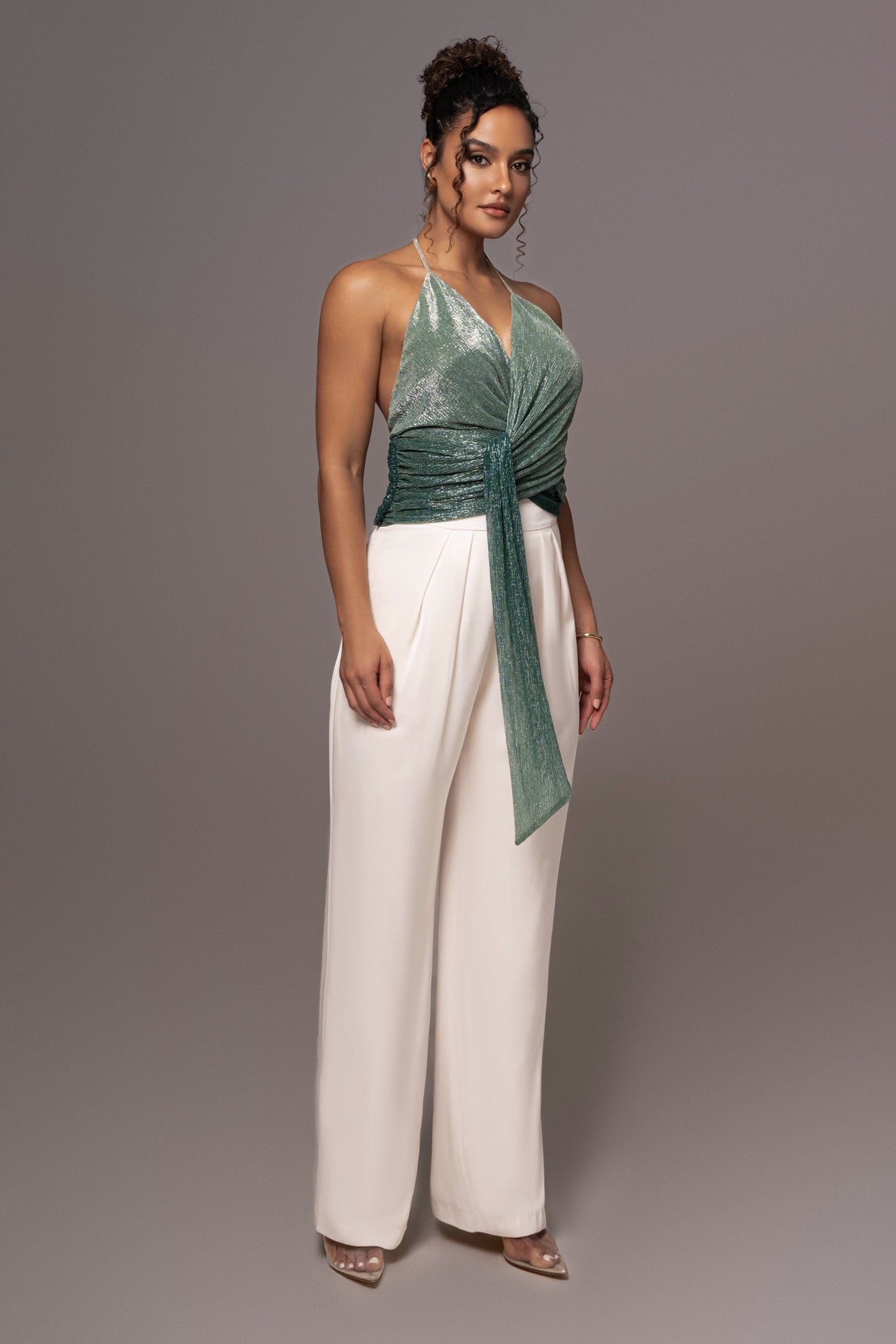 Green Bliss Halter Drape Top JLUXLABEL