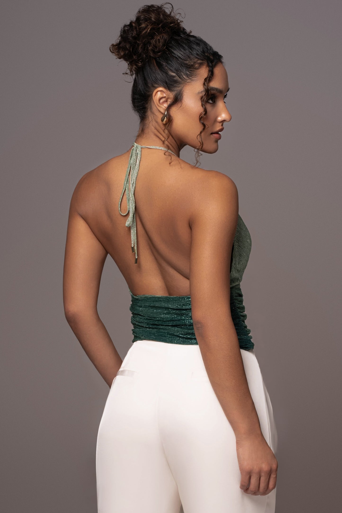 Green Bliss Halter Drape Top JLUXLABEL