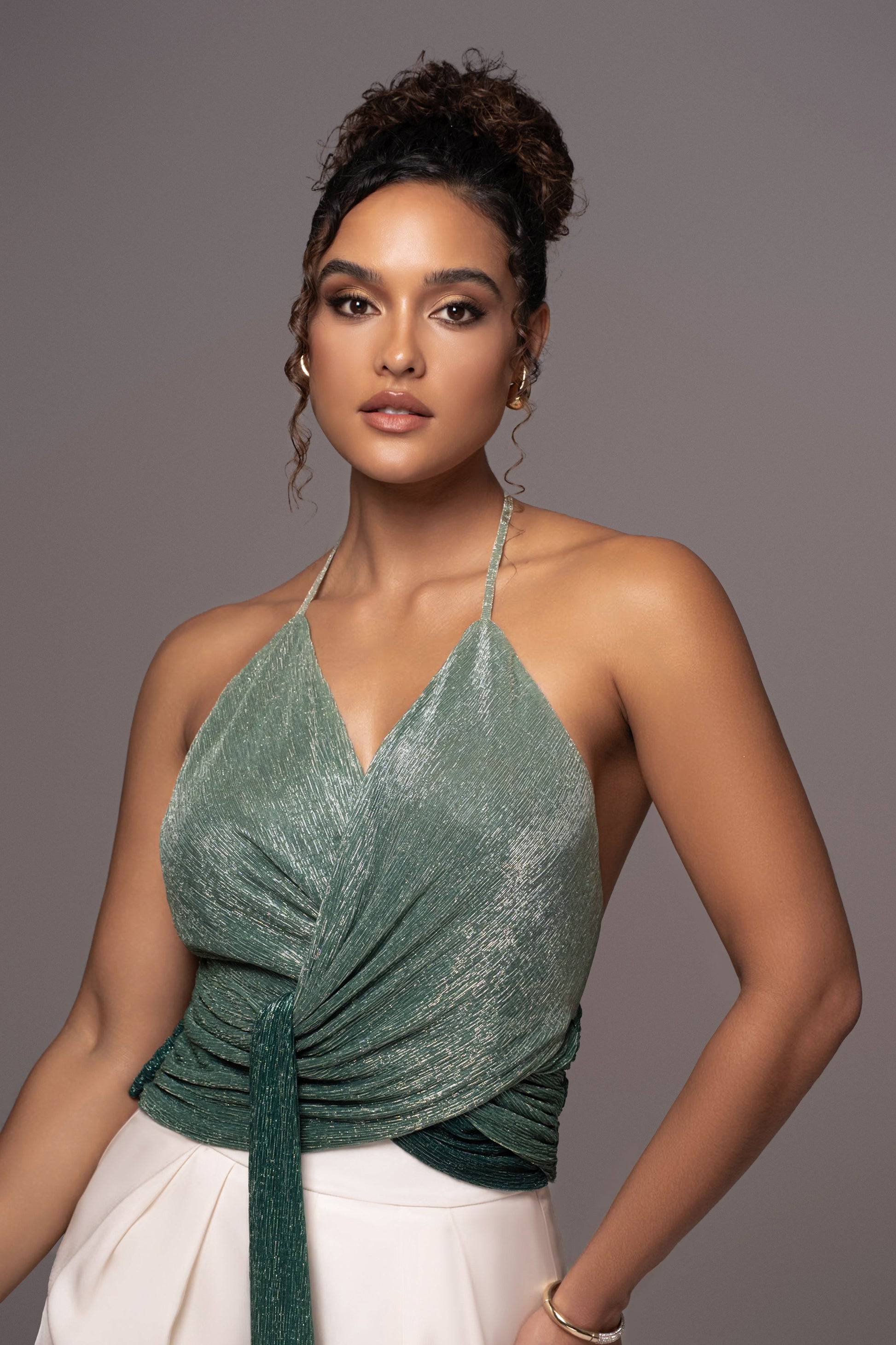 Green Bliss Halter Drape Top JLUXLABEL