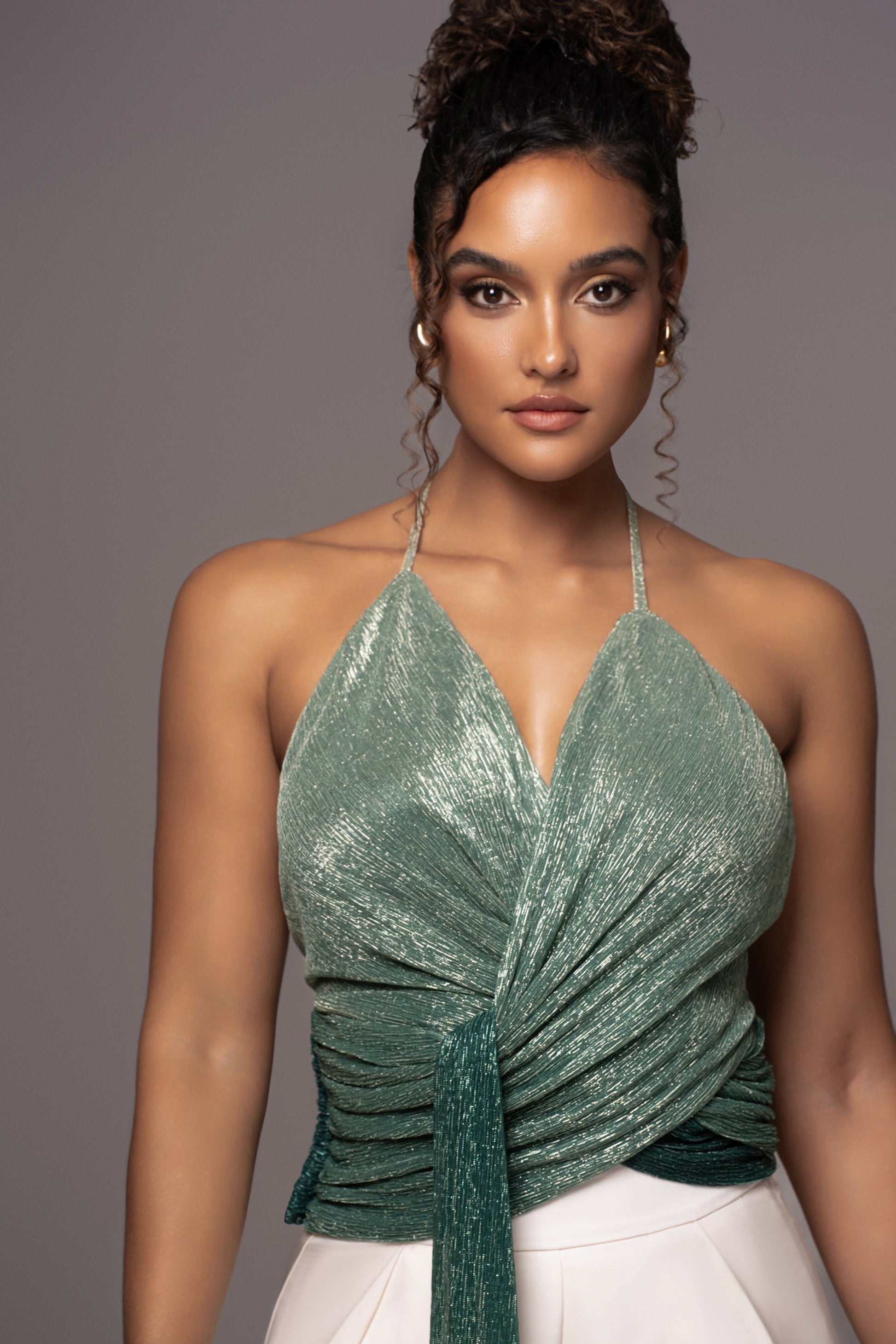 Green Bliss Halter Drape Top JLUXLABEL