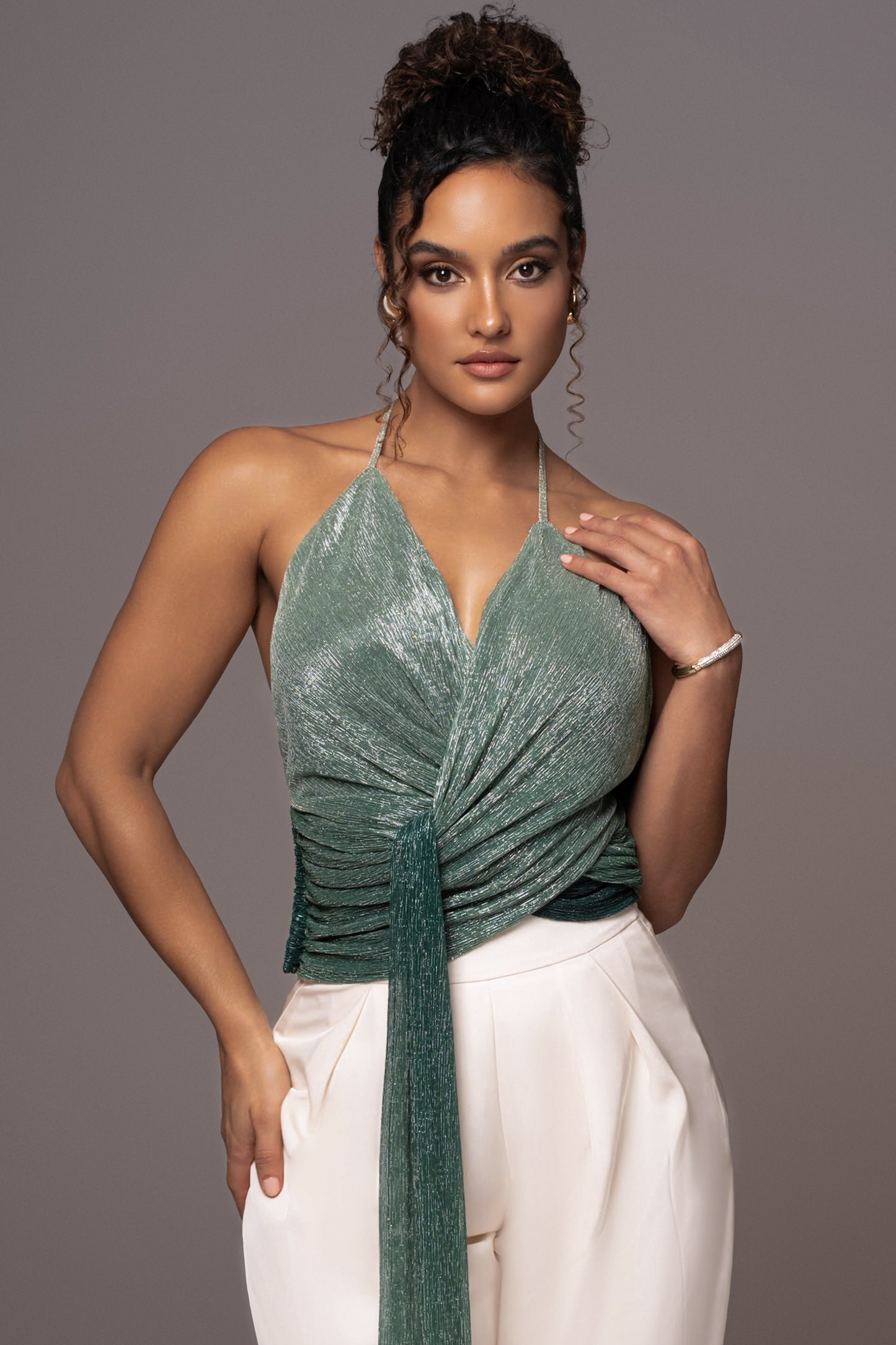 Green Bliss Halter Drape Top JLUXLABEL