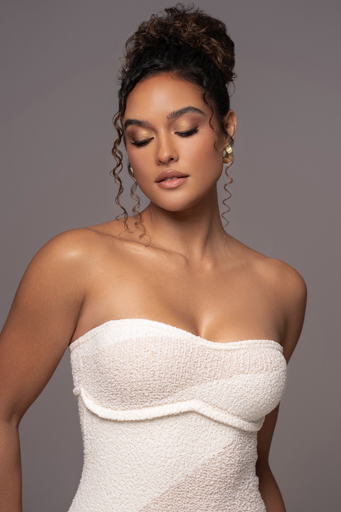 Ivory Sundown Strapless Midi Dress JLUXLABEL