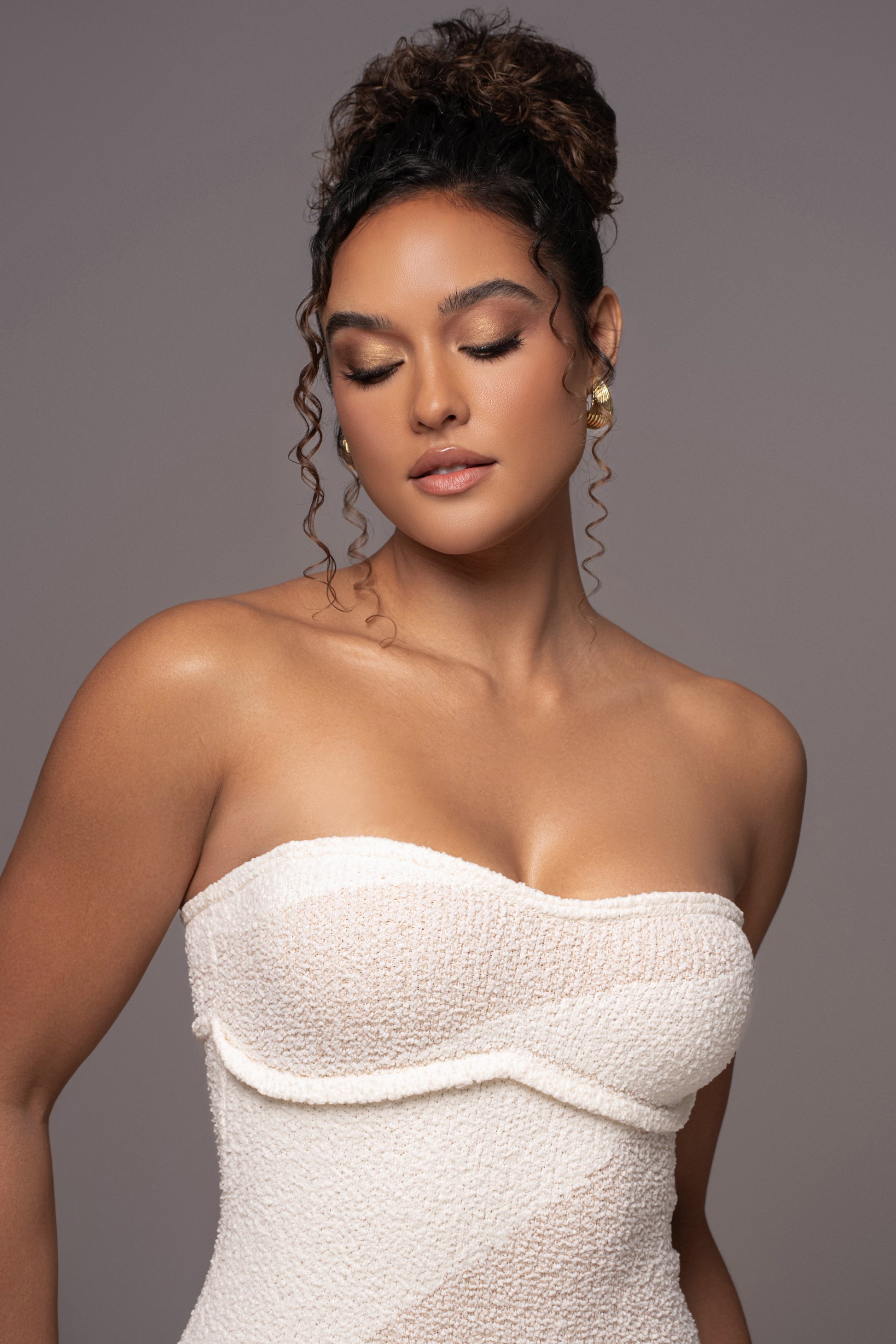 Ivory Sundown Strapless Midi Dress JLUXLABEL
