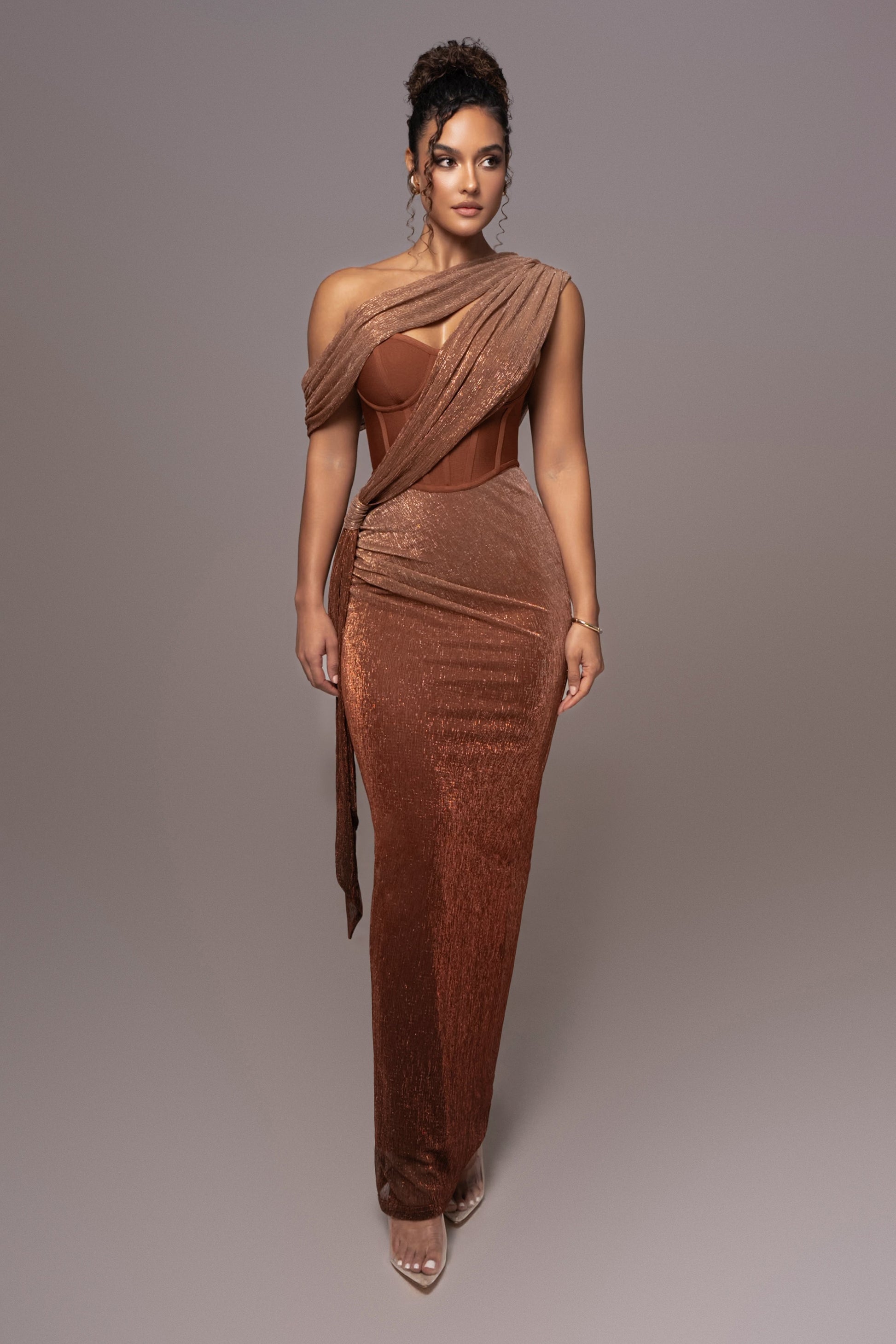 Gold Celestina Draped Maxi Dress JLUXLABEL