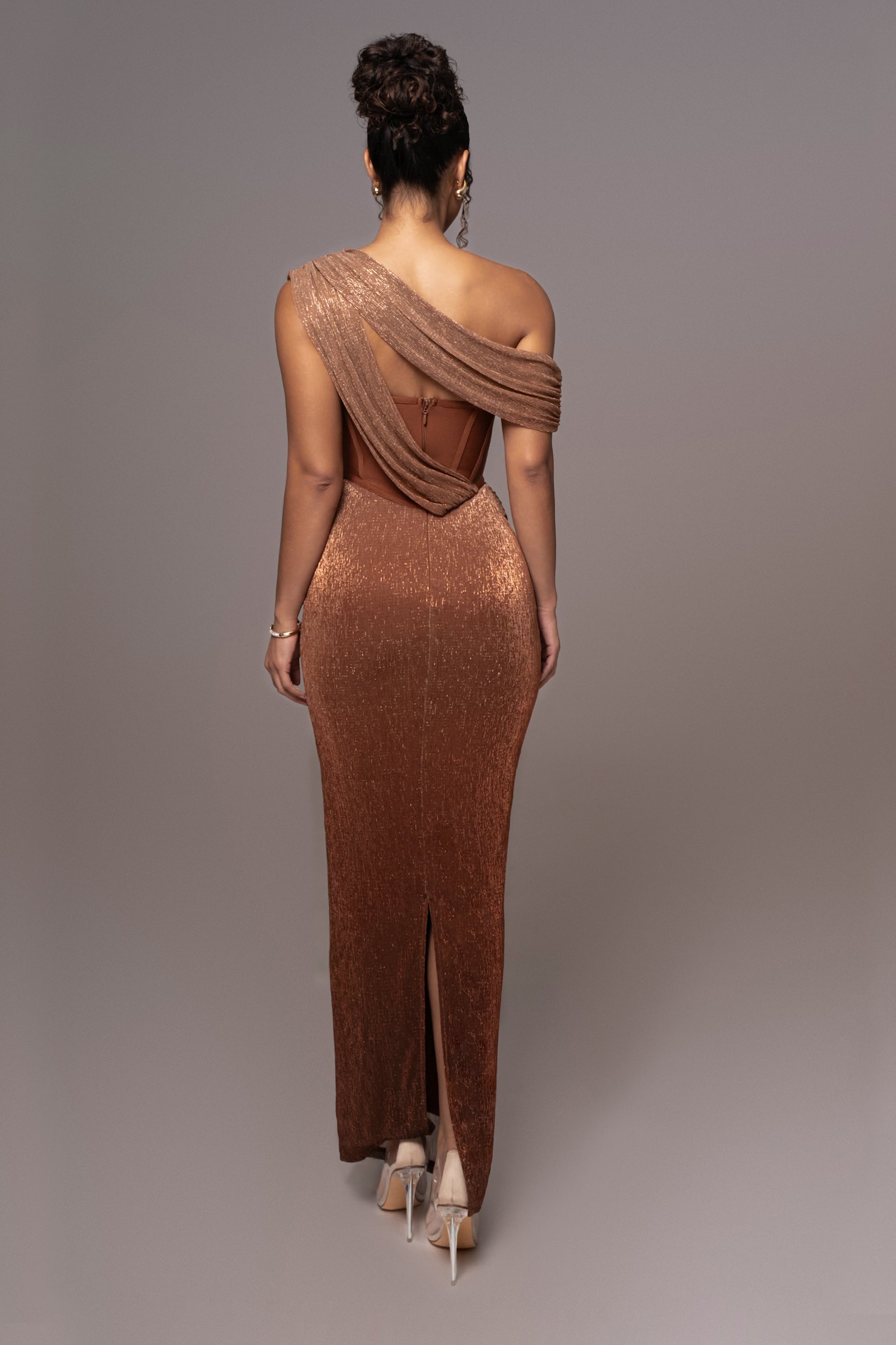 Gold Celestina Draped Maxi Dress JLUXLABEL