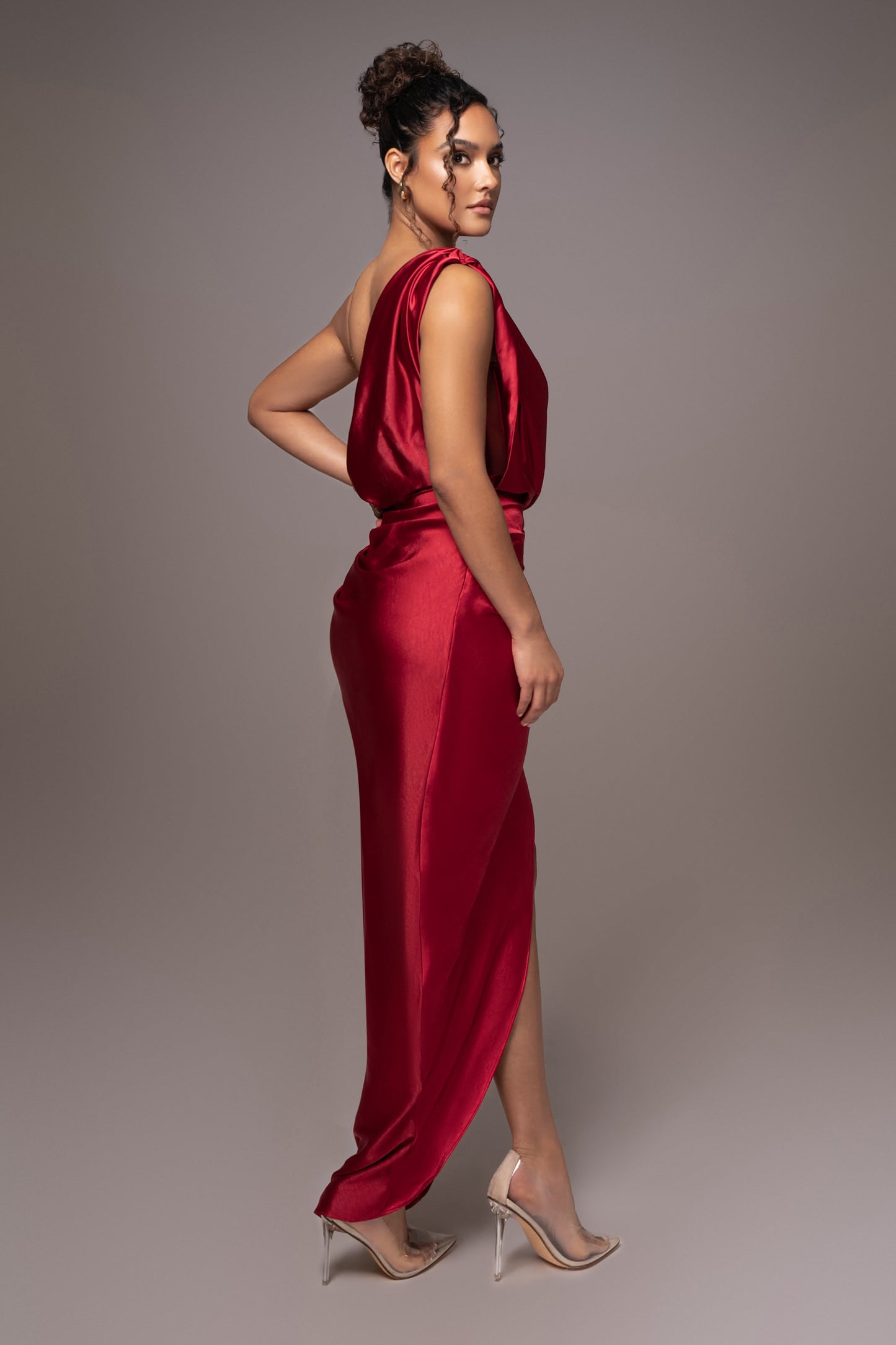 Red Anastacia Drape Maxi Dress JLUXLABEL
