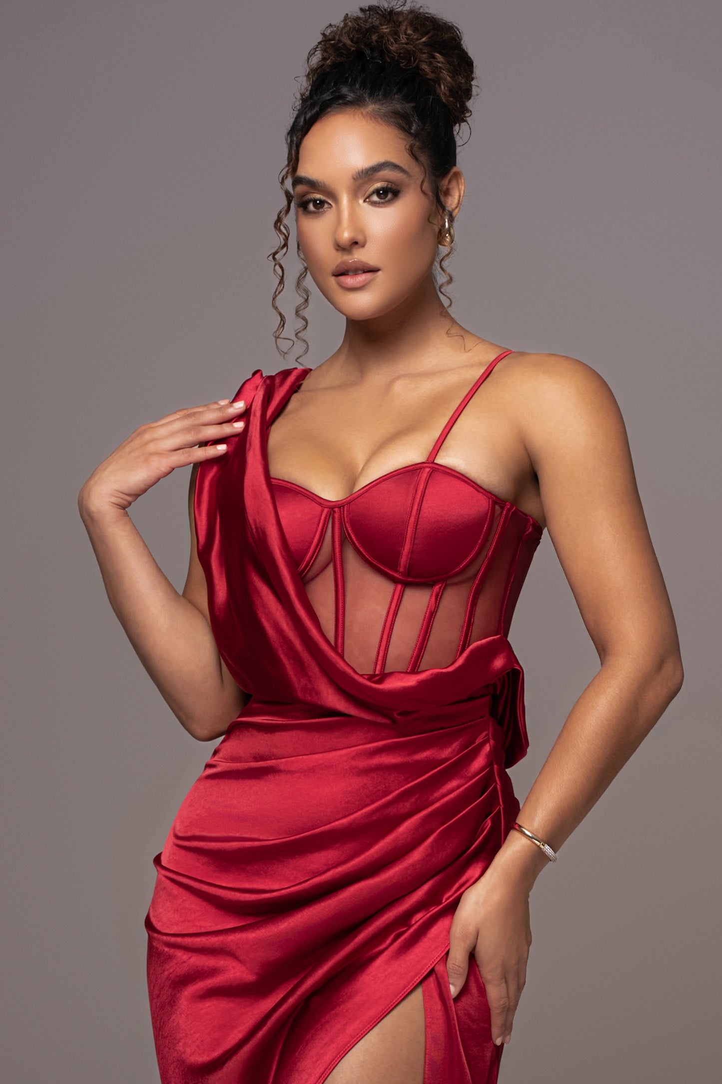 Red Anastacia Drape Maxi Dress JLUXLABEL