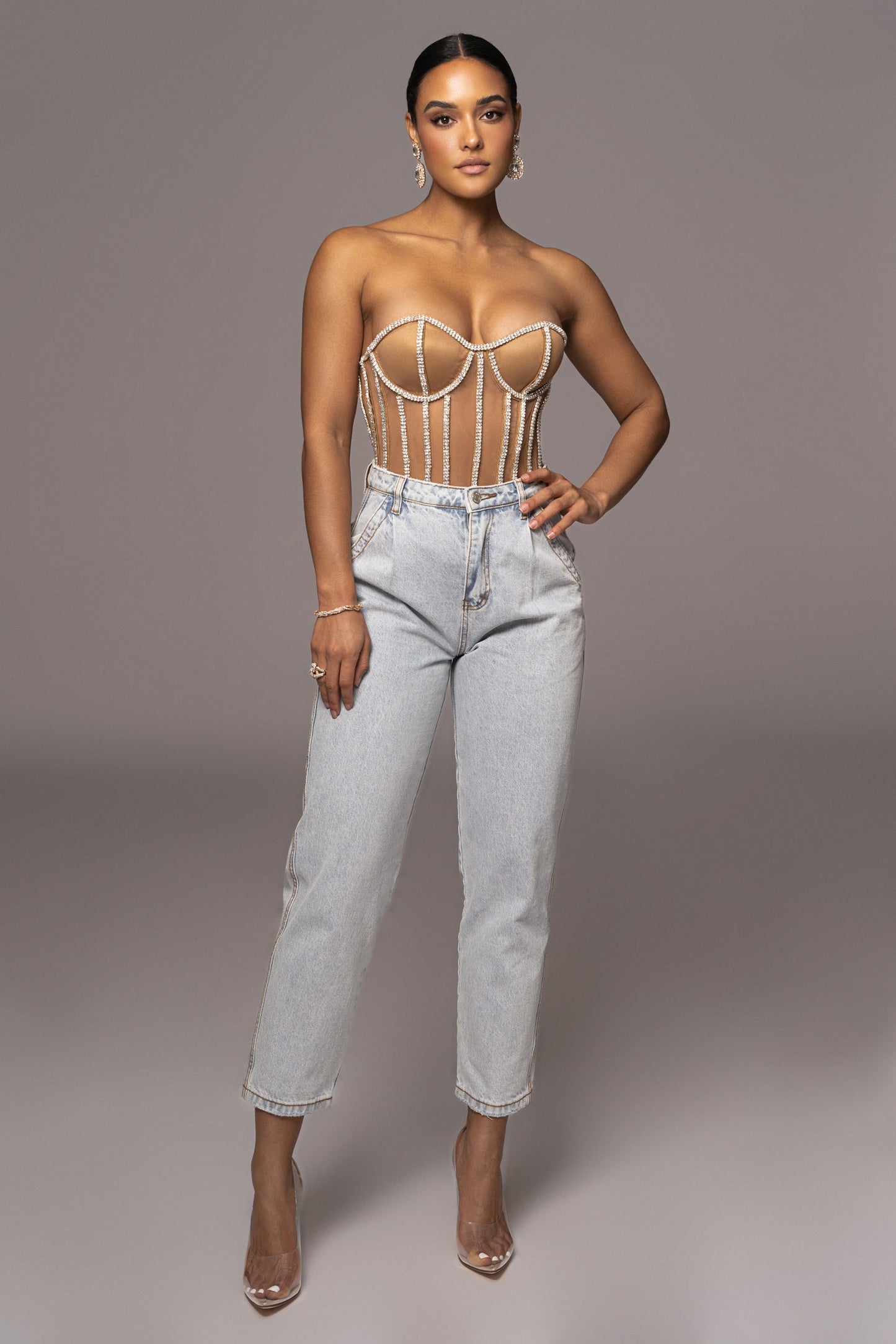 Tan Limited Edition Rhinestone Crystal Corset JLUXLABEL
