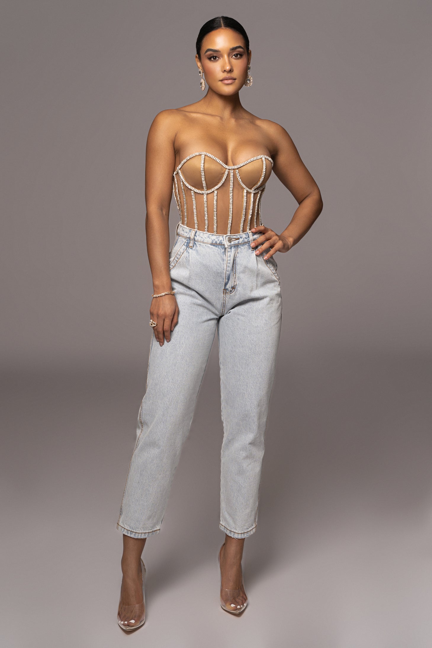 Tan Limited Edition Rhinestone Crystal Corset JLUXLABEL