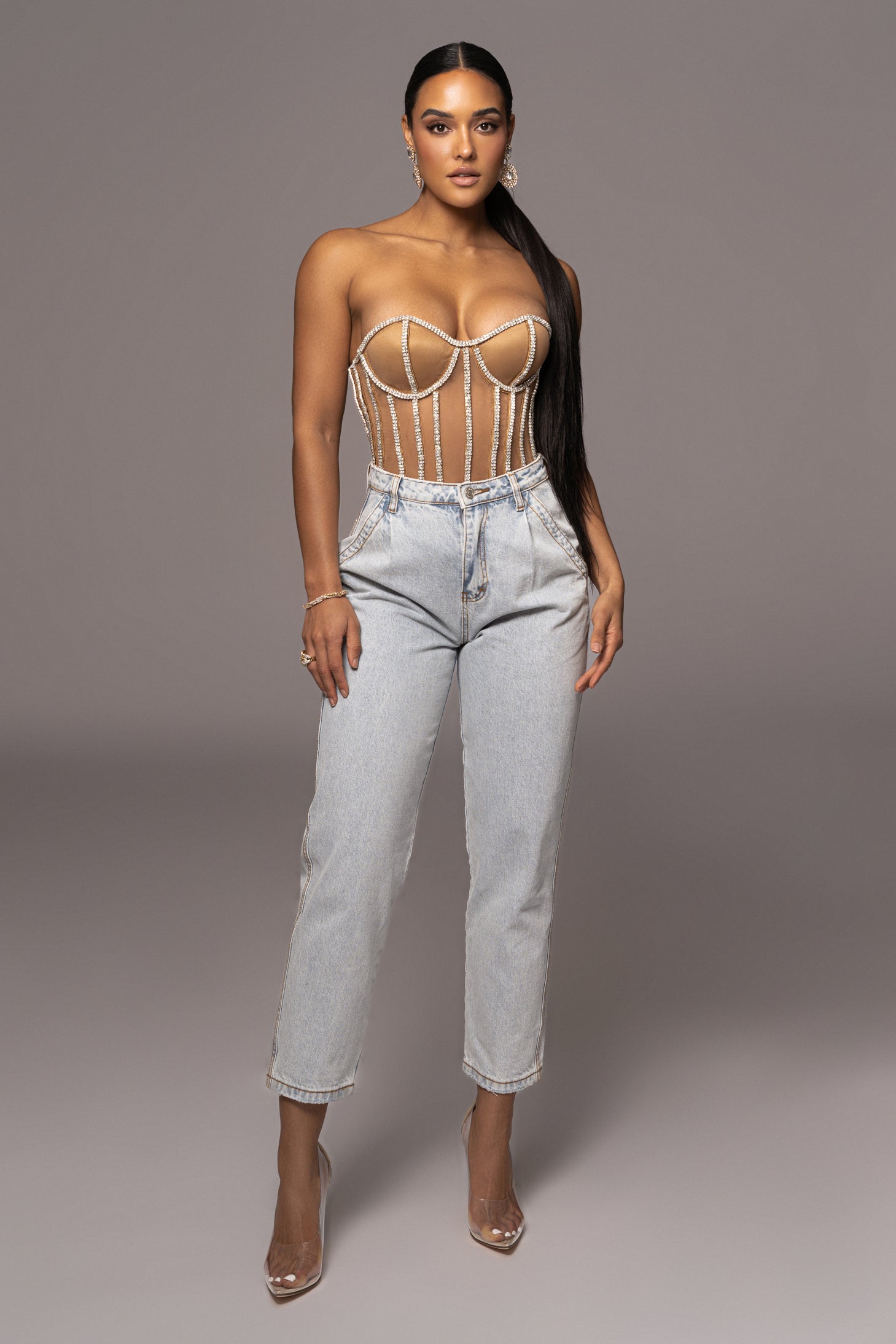 Tan Limited Edition Rhinestone Crystal Corset JLUXLABEL