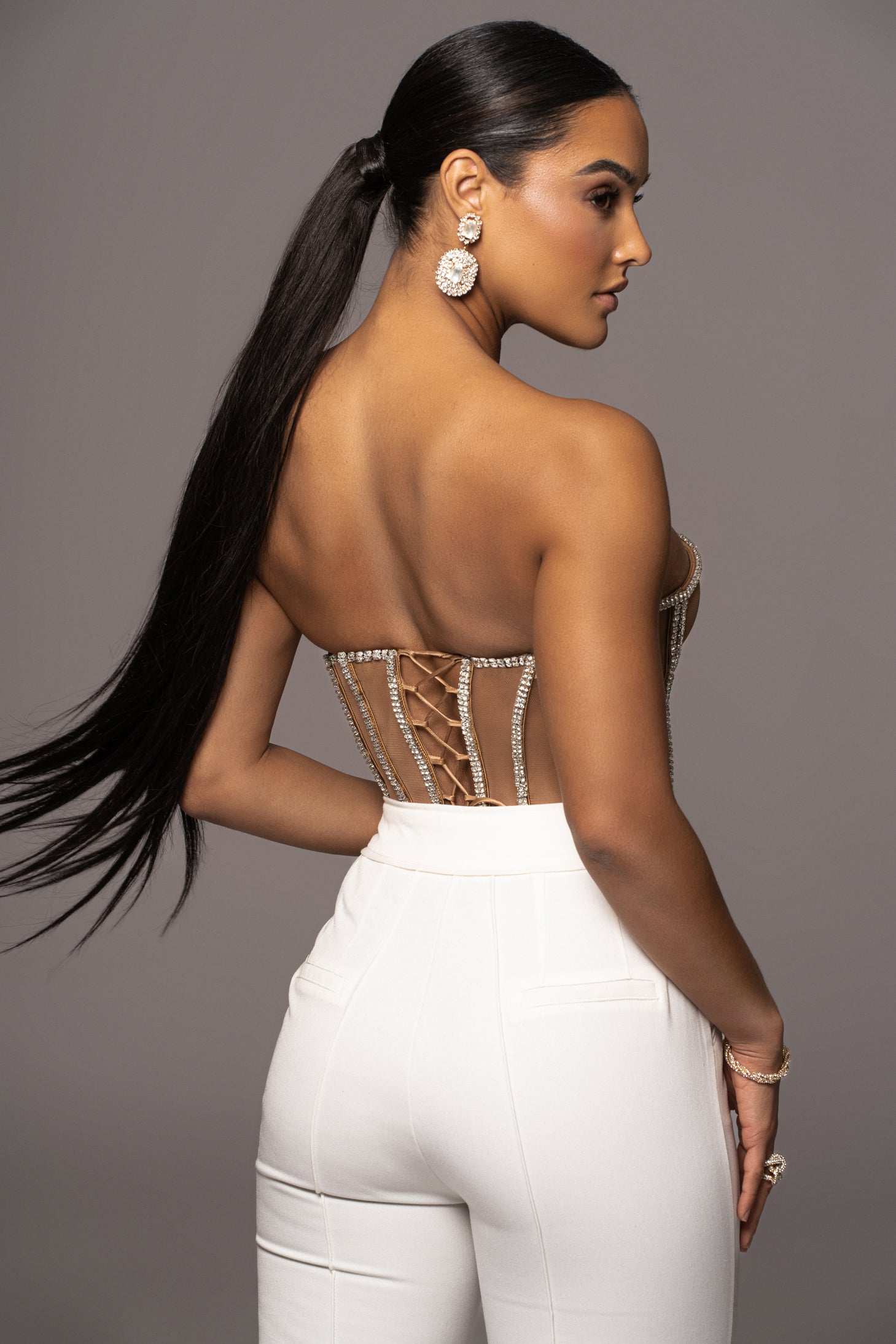 Tan Limited Edition Rhinestone Crystal Corset JLUXLABEL