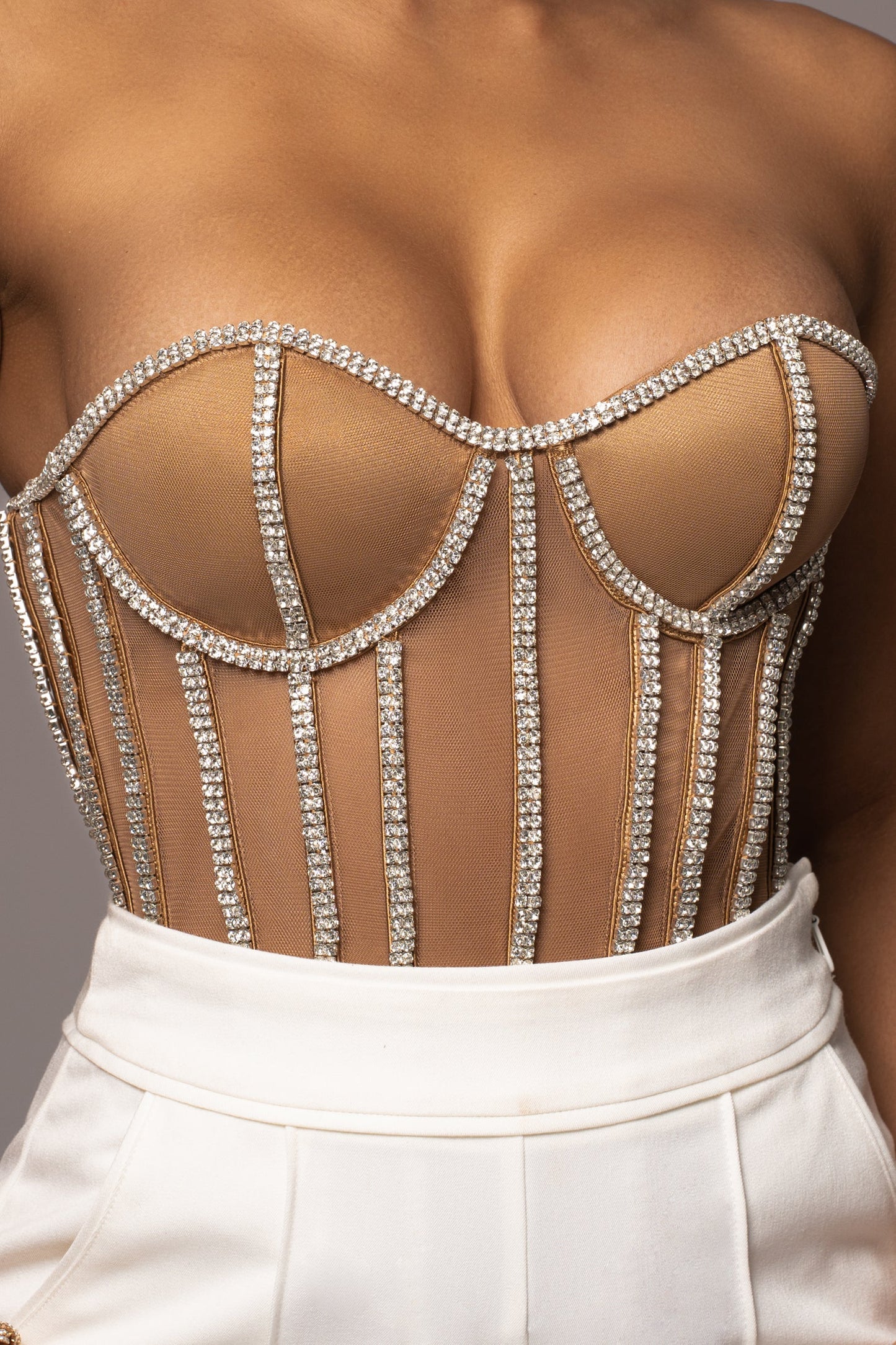 Tan Limited Edition Rhinestone Crystal Corset JLUXLABEL