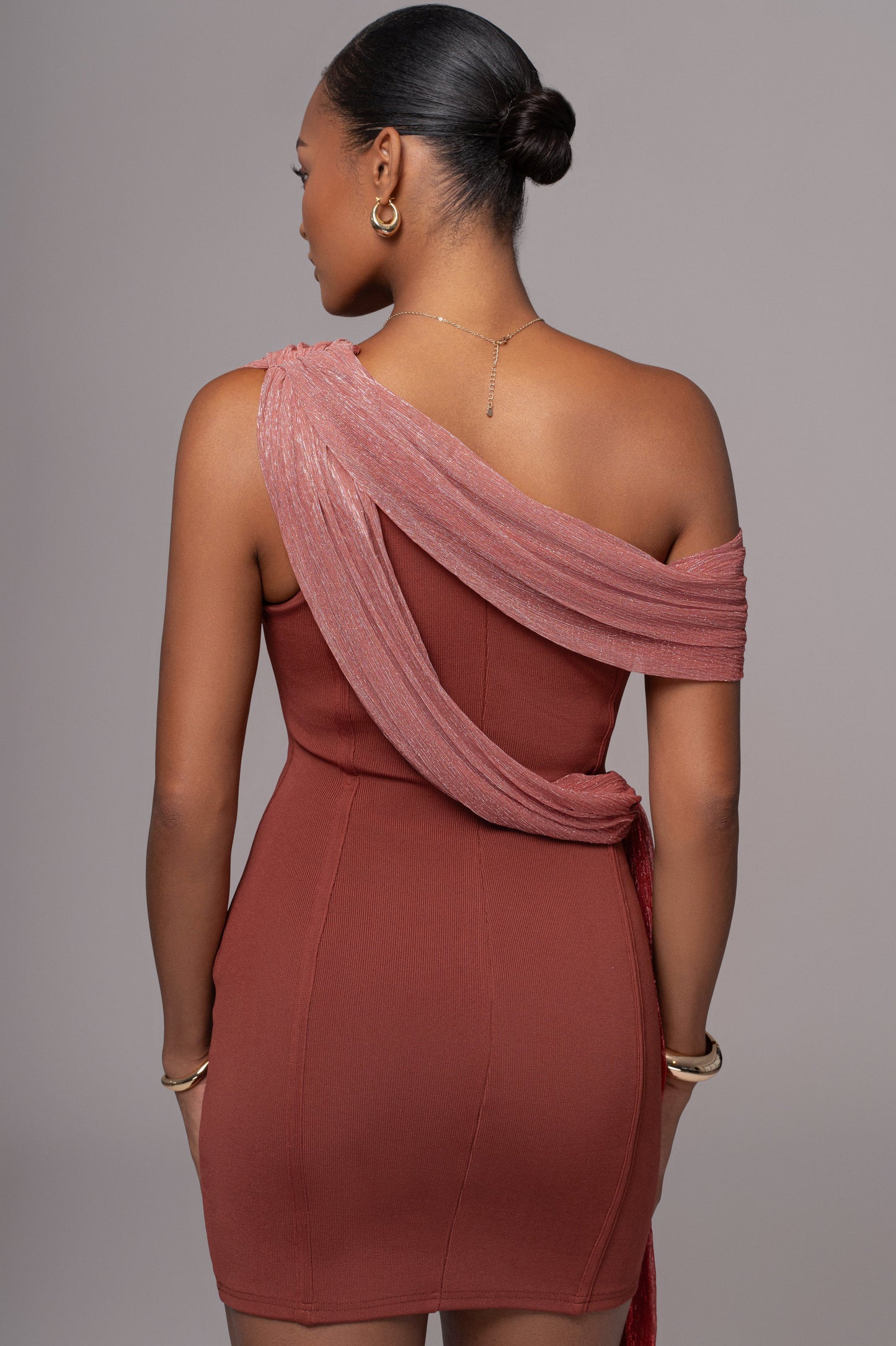 Red Asymmetric Drape Mini Dress JLUXLABEL