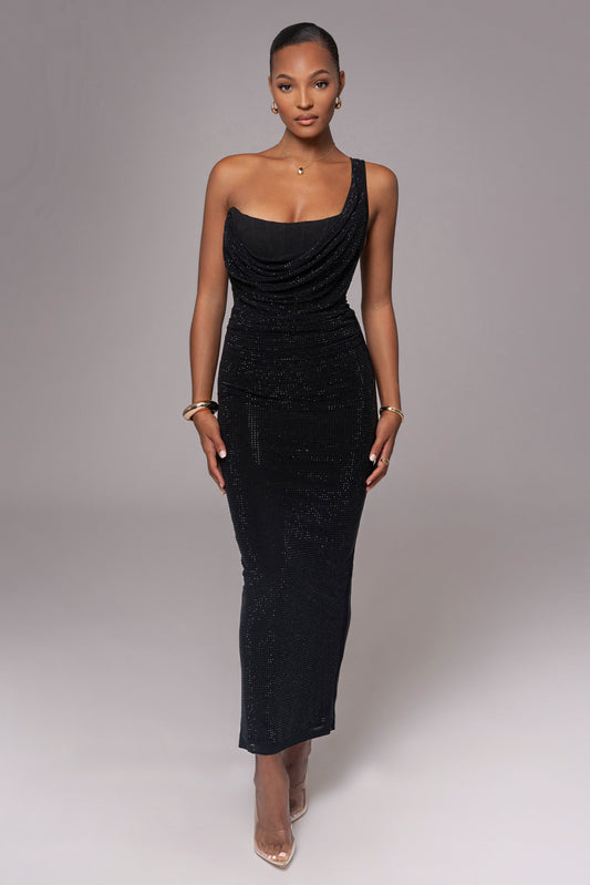 Black Hot Fix Krishna Maxi Dress JLUXLABEL