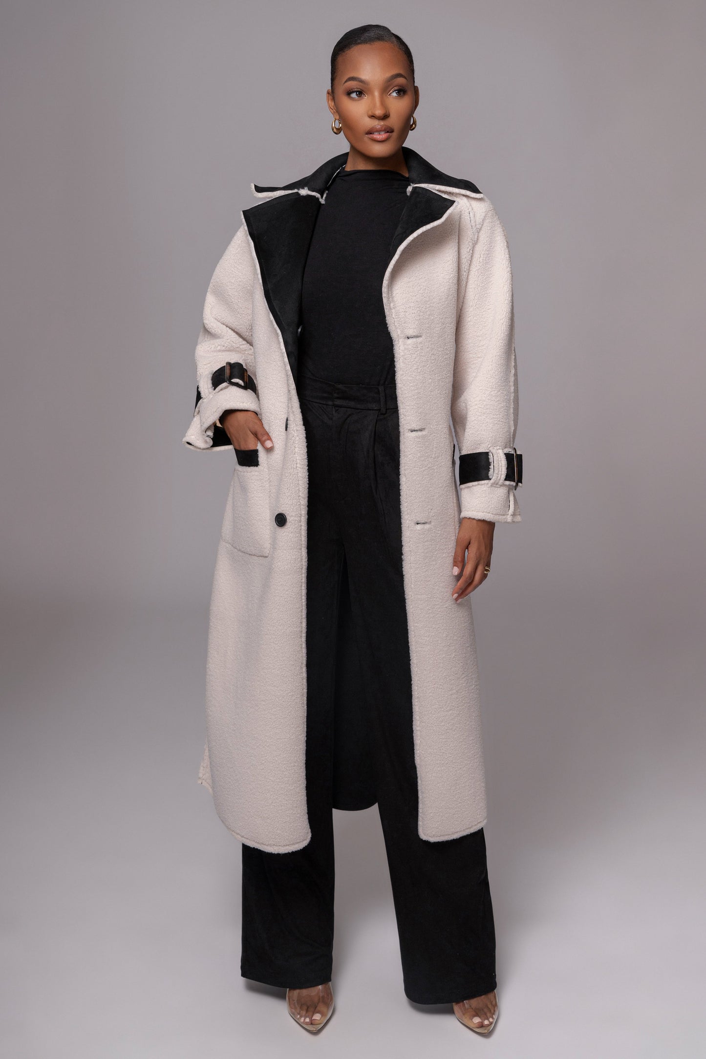 Black Suede And Sherpa Reversible Coat JLUXLABEL