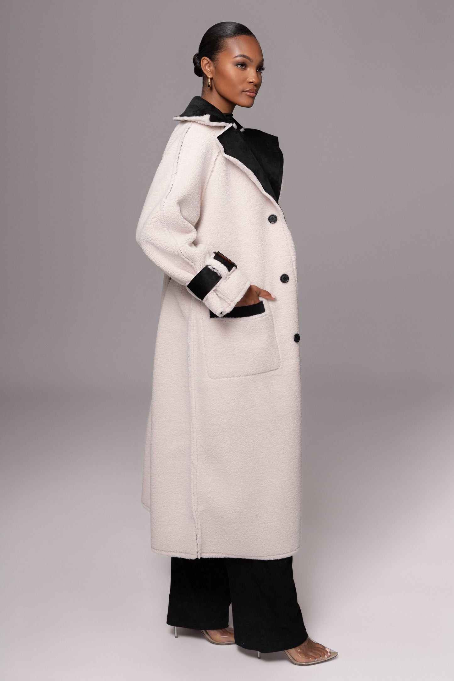 Black Suede And Sherpa Reversible Coat JLUXLABEL