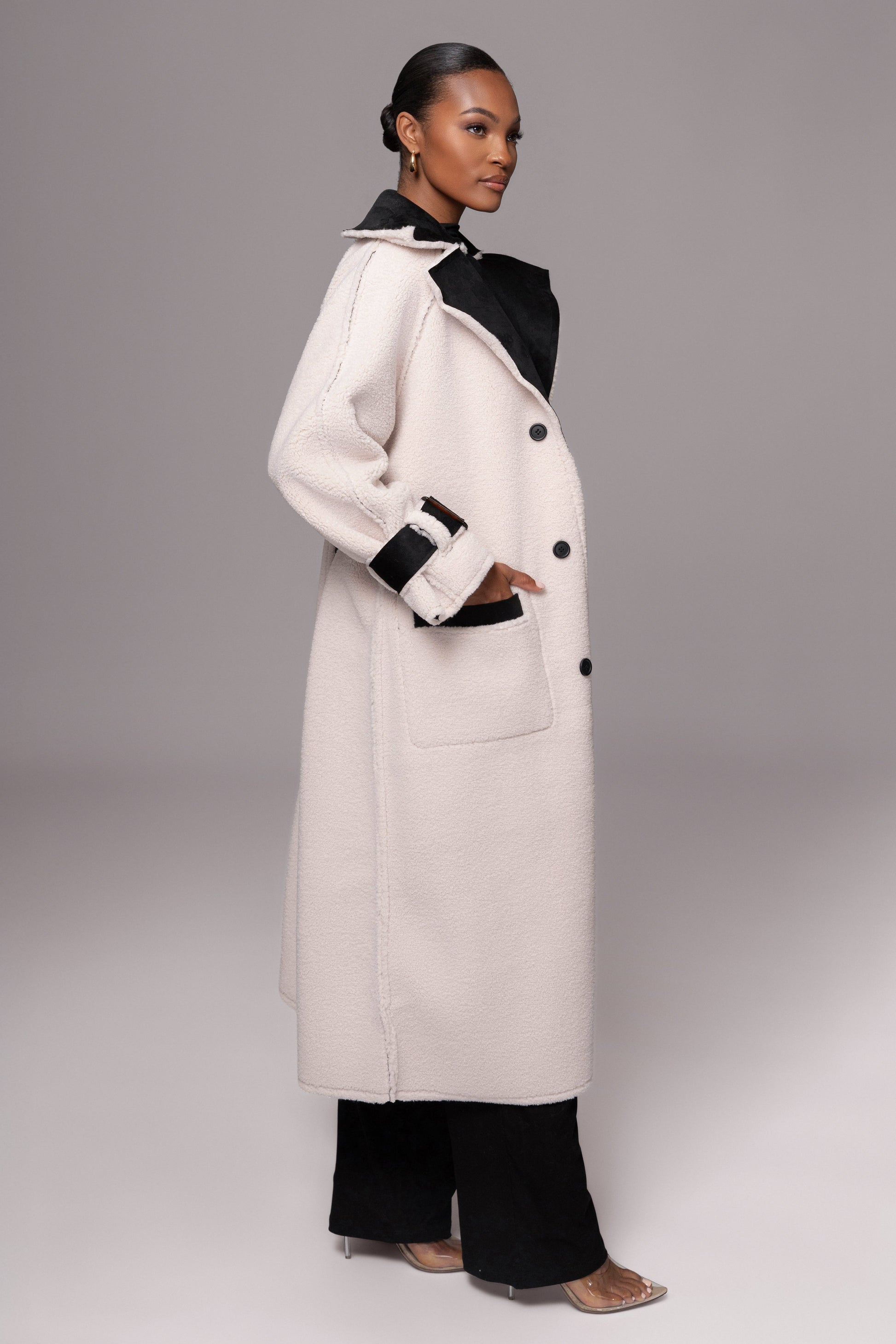 Black Suede And Sherpa Reversible Coat JLUXLABEL