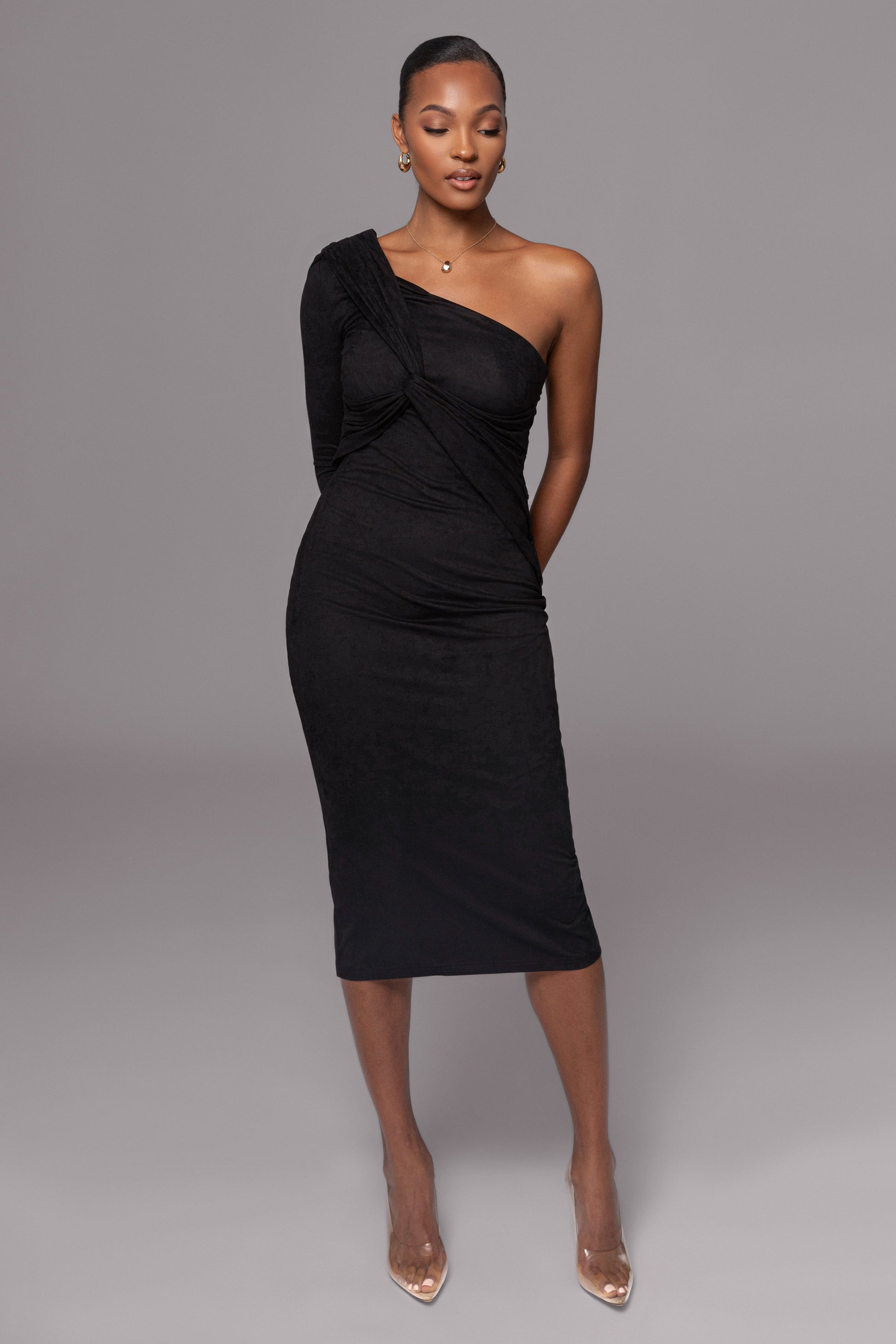 Black Dayanna Suede Midi Dress JLUXLABEL