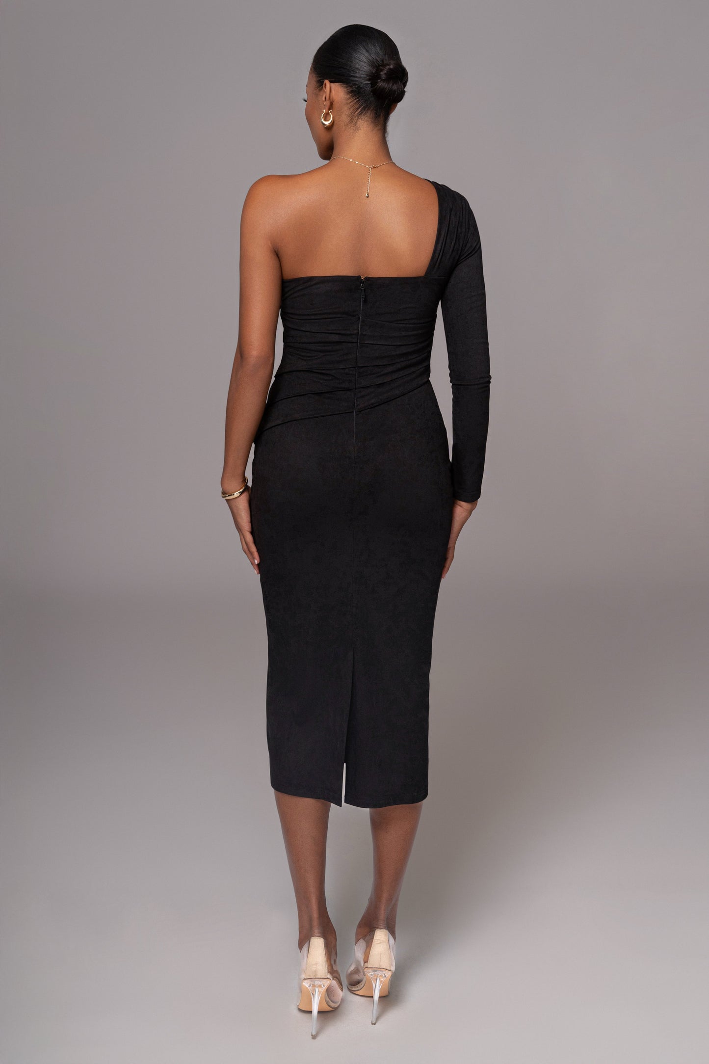 Black Dayanna Suede Midi Dress JLUXLABEL