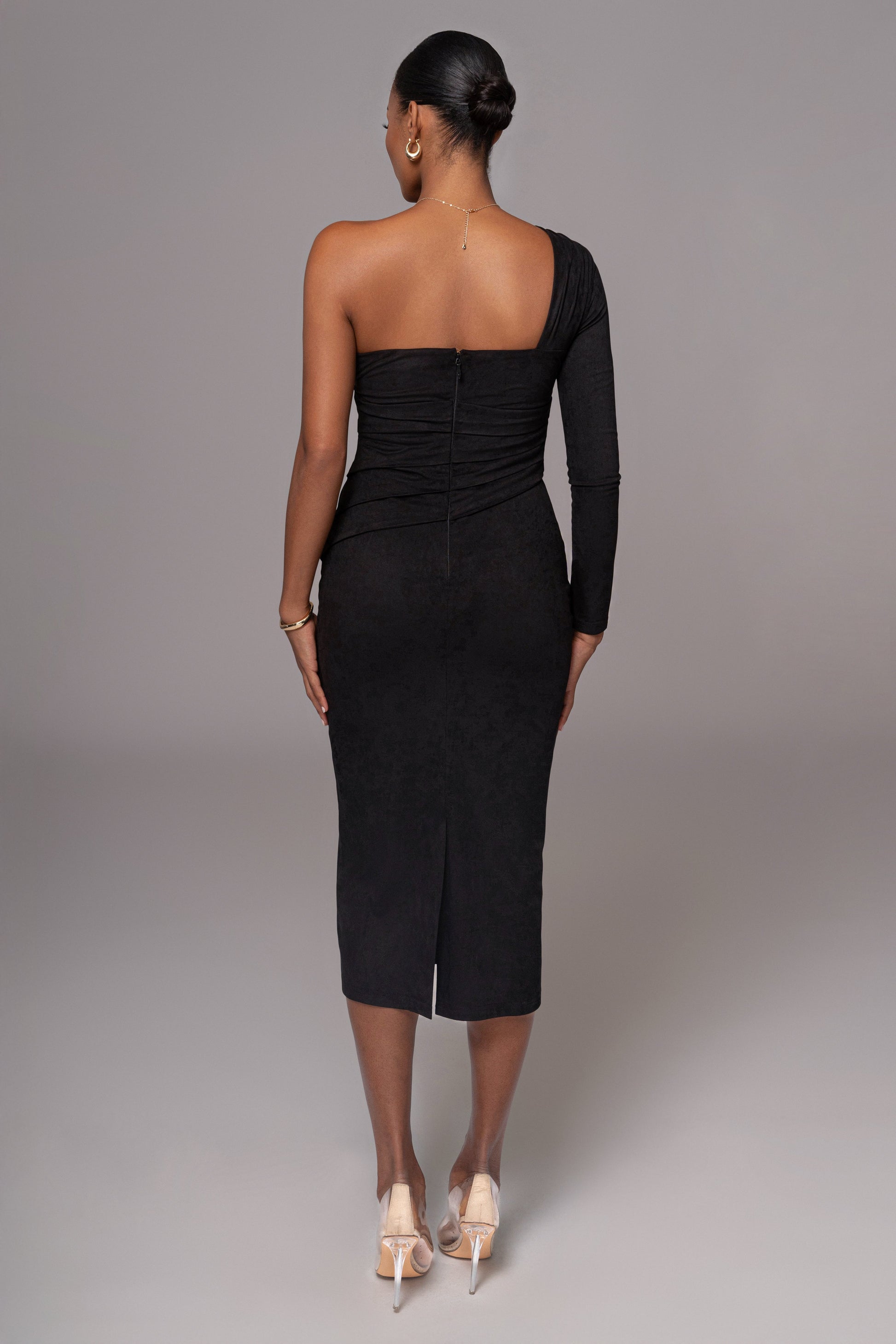 Black Dayanna Suede Midi Dress JLUXLABEL