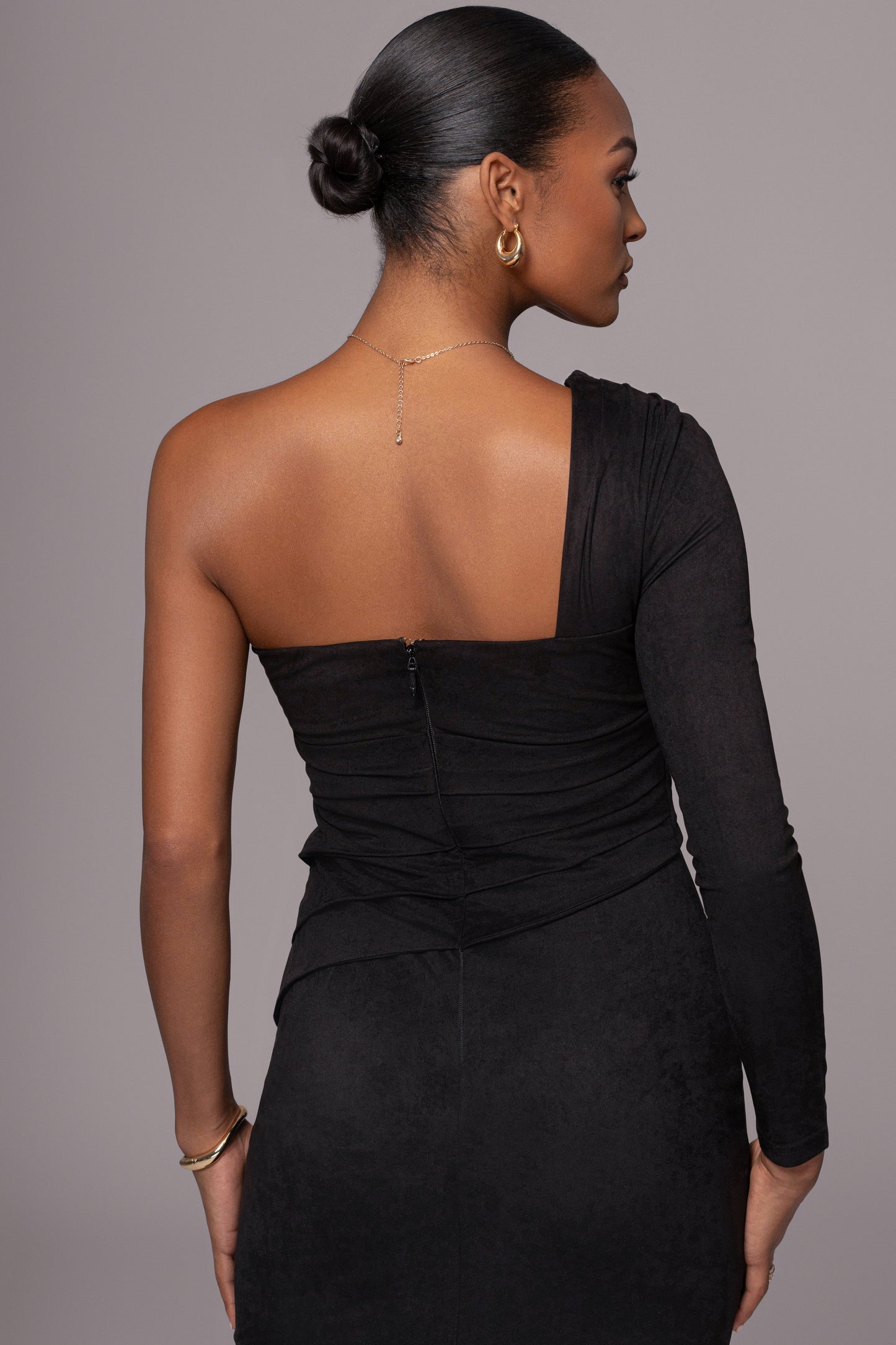 Black Dayanna Suede Midi Dress JLUXLABEL