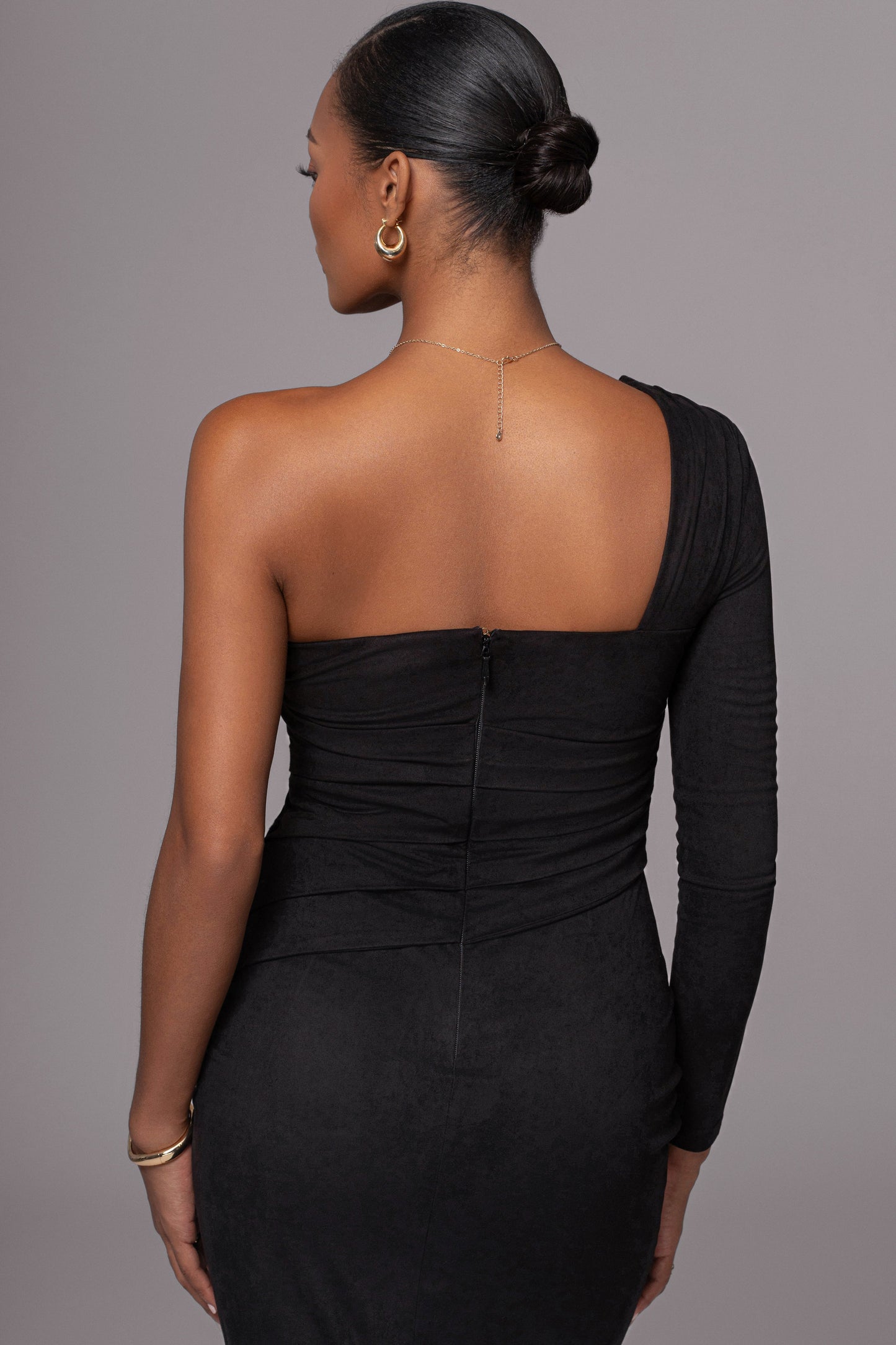 Black Dayanna Suede Midi Dress JLUXLABEL