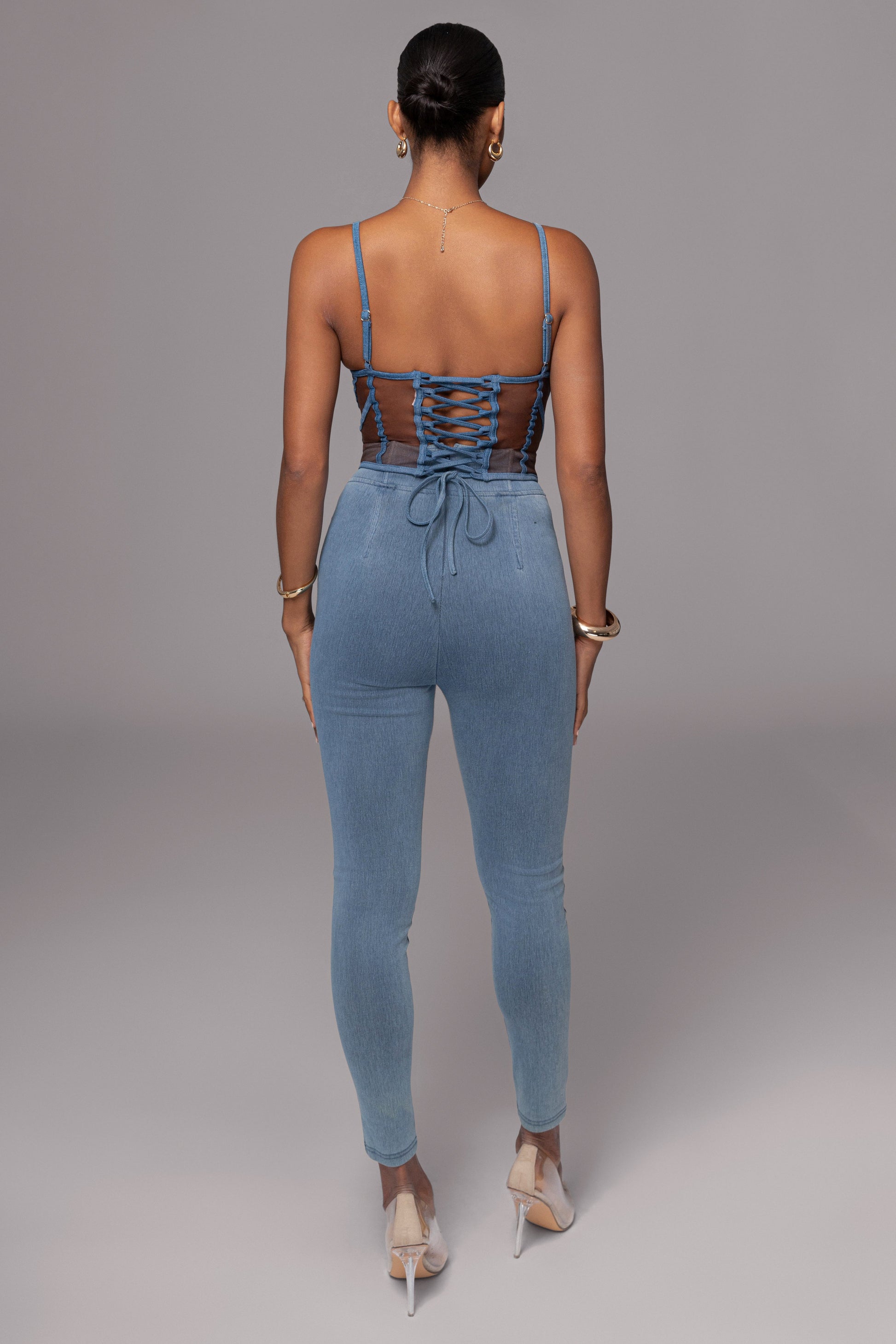Dark Denim Illusion Mesh Bustier JLUXLABEL