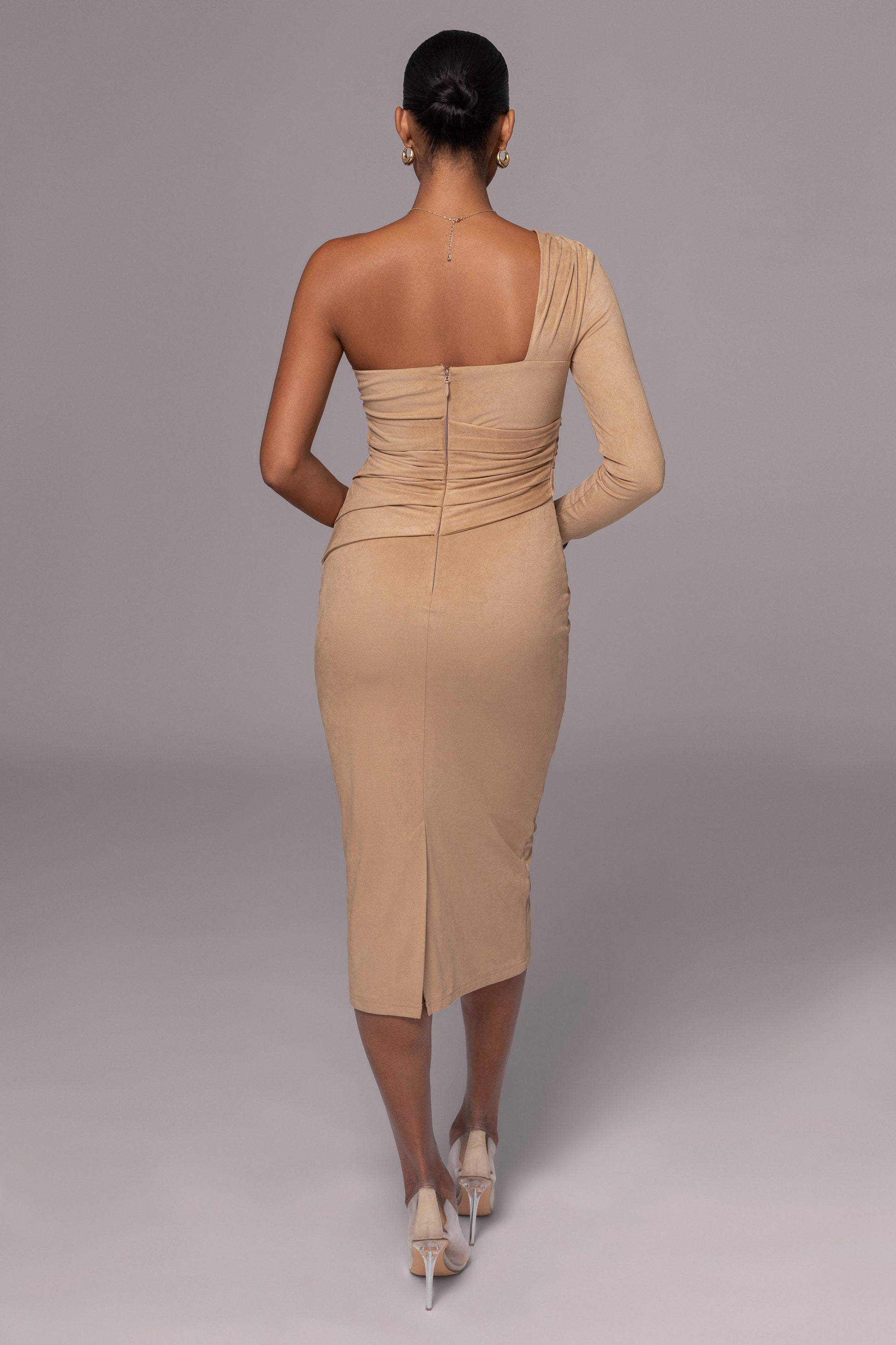 Beige Dayanna Suede Midi Dress JLUXLABEL