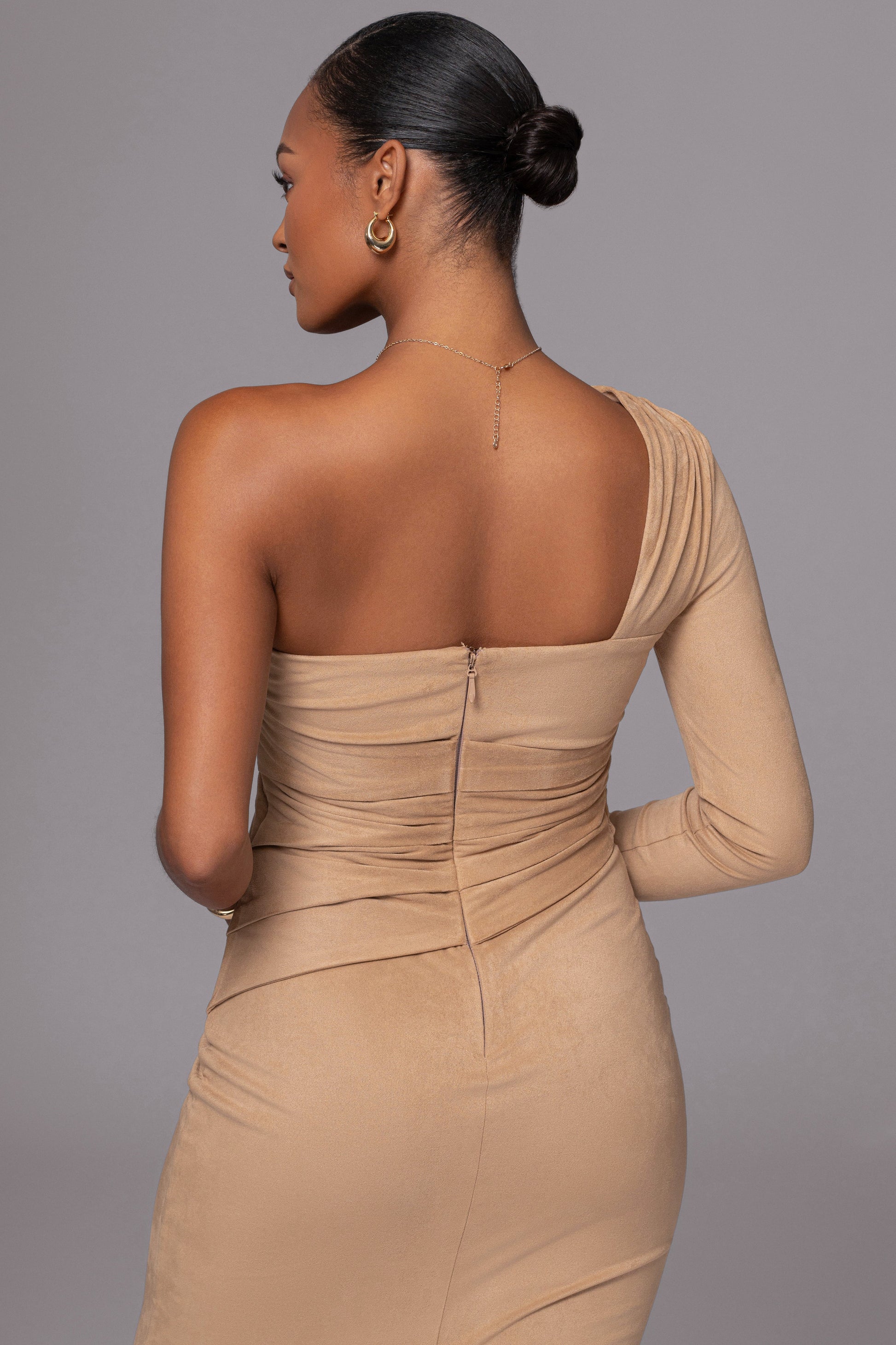 Beige Dayanna Suede Midi Dress JLUXLABEL