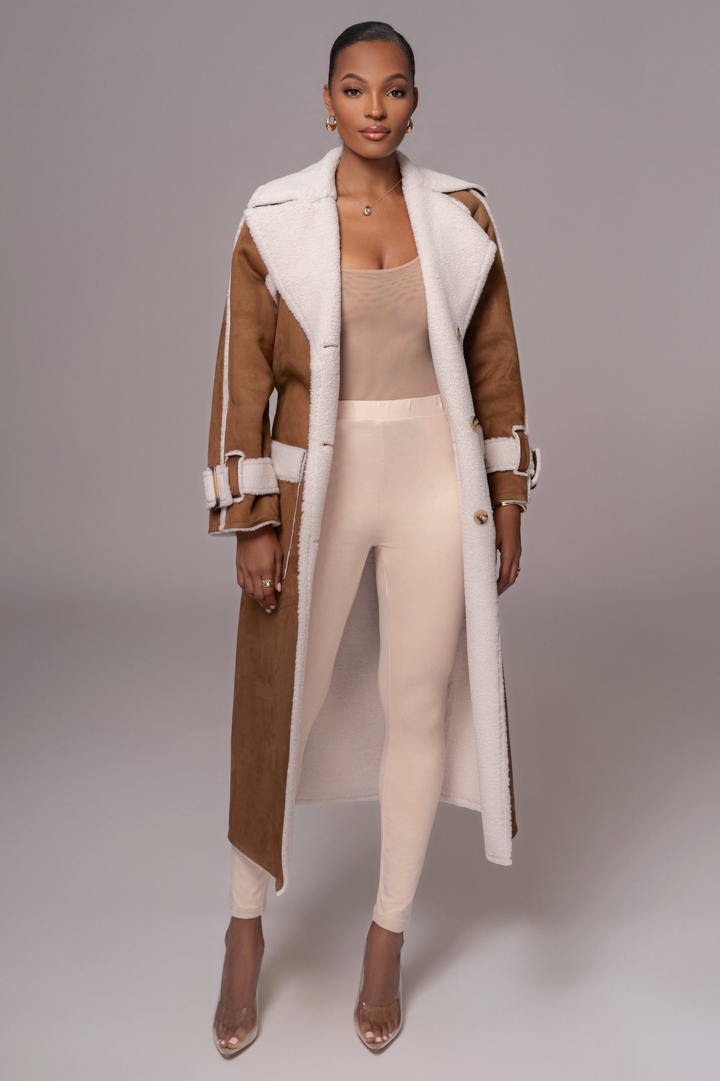 Tan Suede And Sherpa Reversible Coat JLUXLABEL