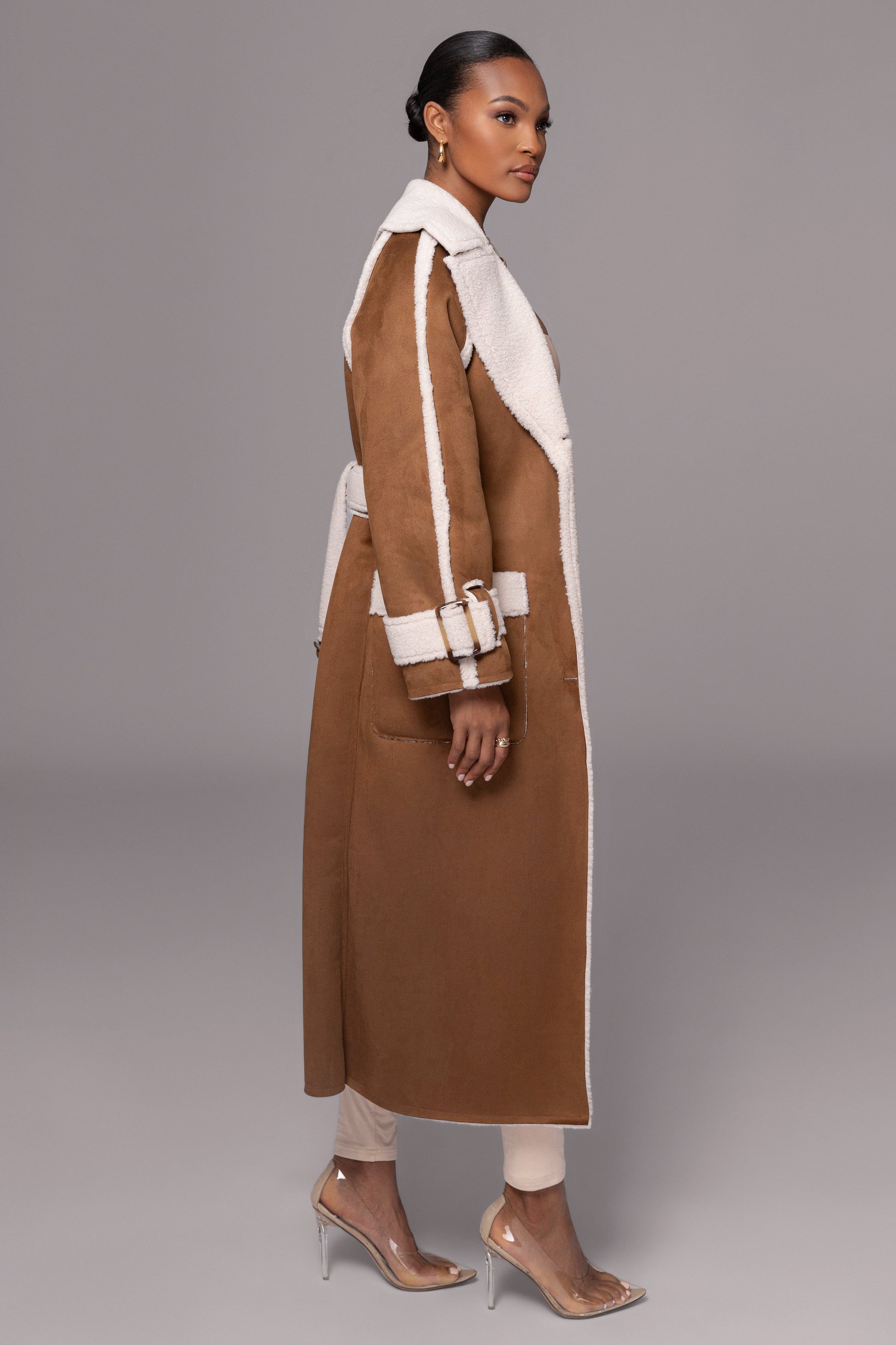 Tan Suede And Sherpa Reversible Coat JLUXLABEL