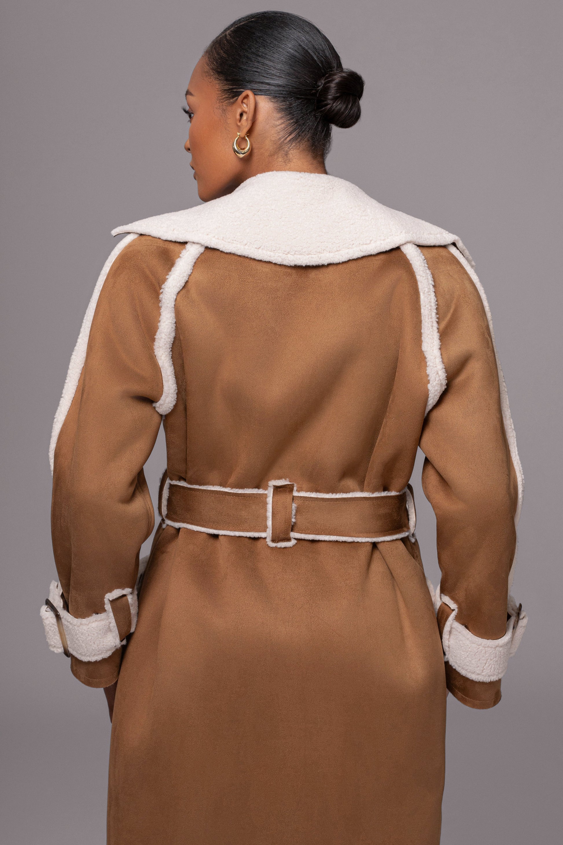 Tan Suede And Sherpa Reversible Coat JLUXLABEL