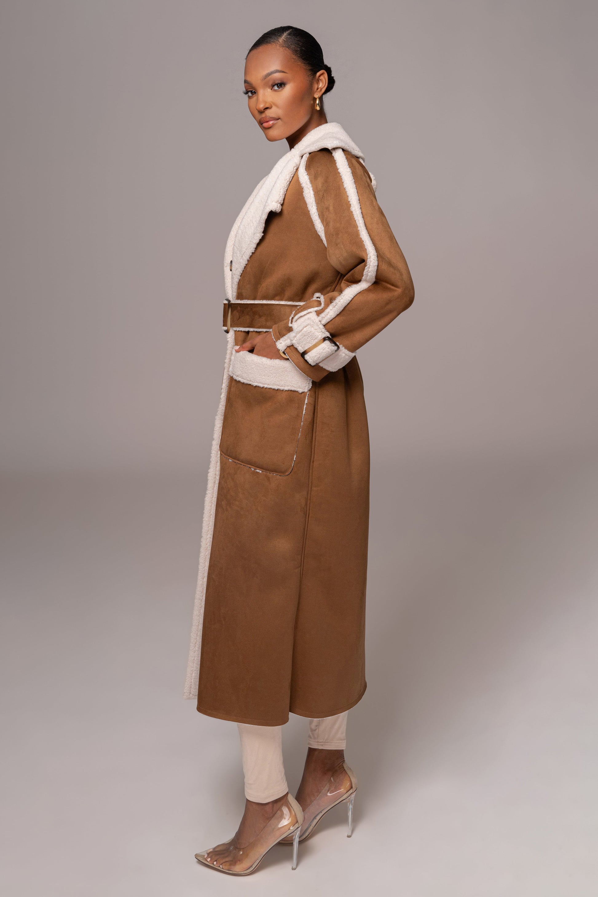 Tan Suede And Sherpa Reversible Coat JLUXLABEL