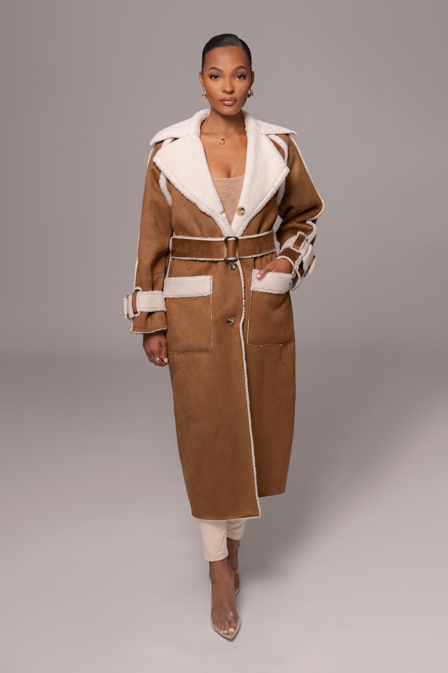 Tan Suede And Sherpa Reversible Coat JLUXLABEL