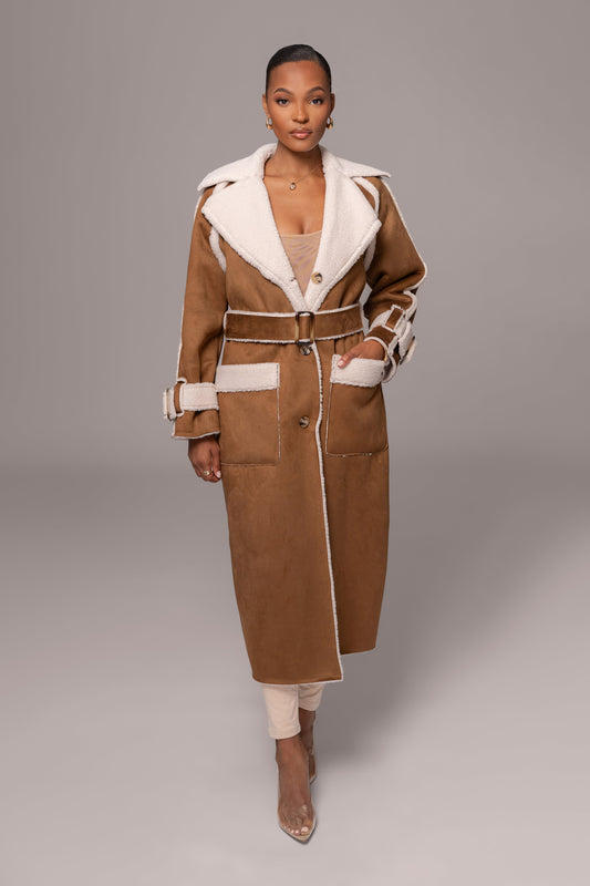 Tan Suede And Sherpa Reversible Coat JLUXLABEL