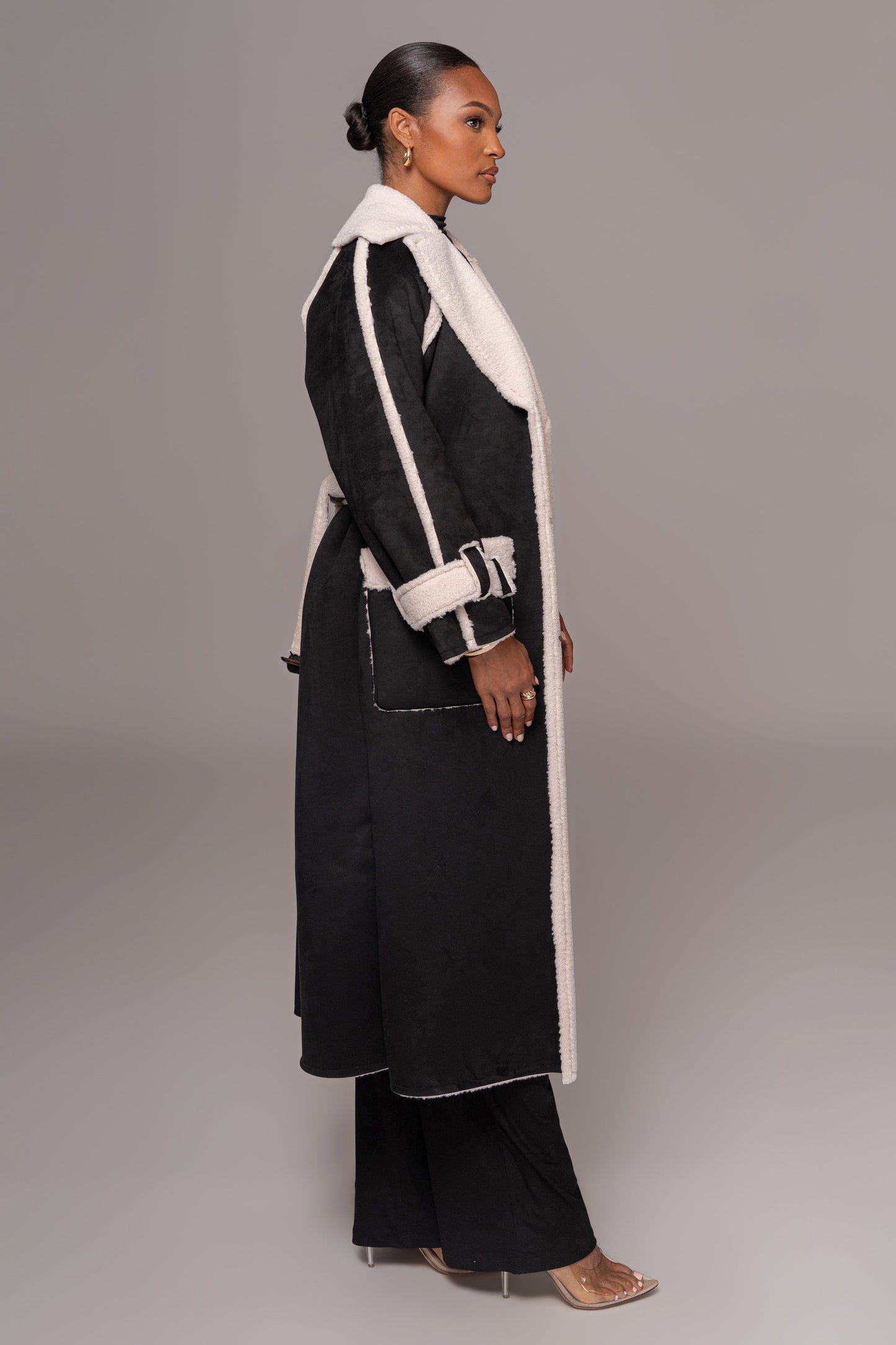 Black Suede And Sherpa Reversible Coat JLUXLABEL
