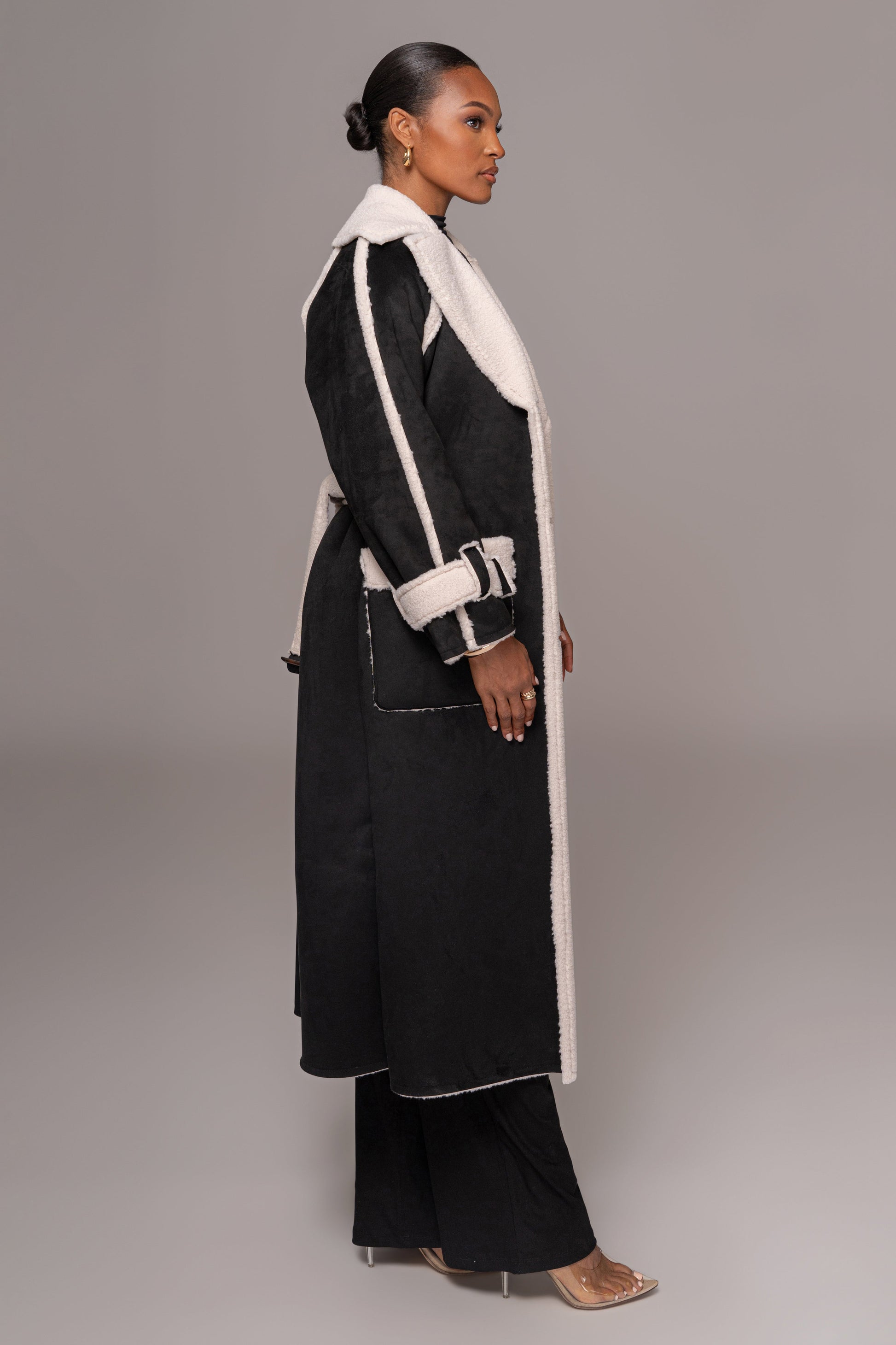 Black Suede And Sherpa Reversible Coat JLUXLABEL