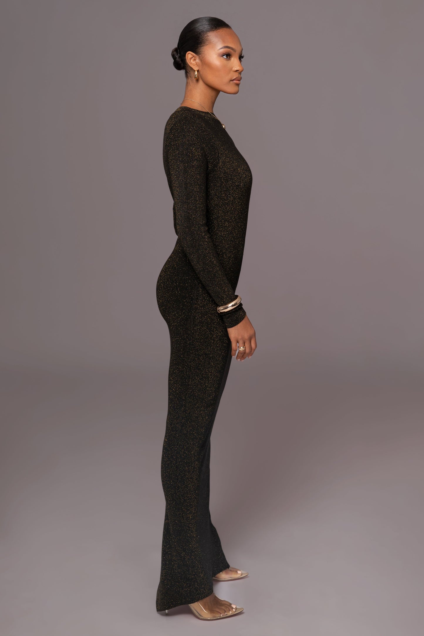 Black Night Shimmers Asymmetrical Maxi Dress JLUXLABEL