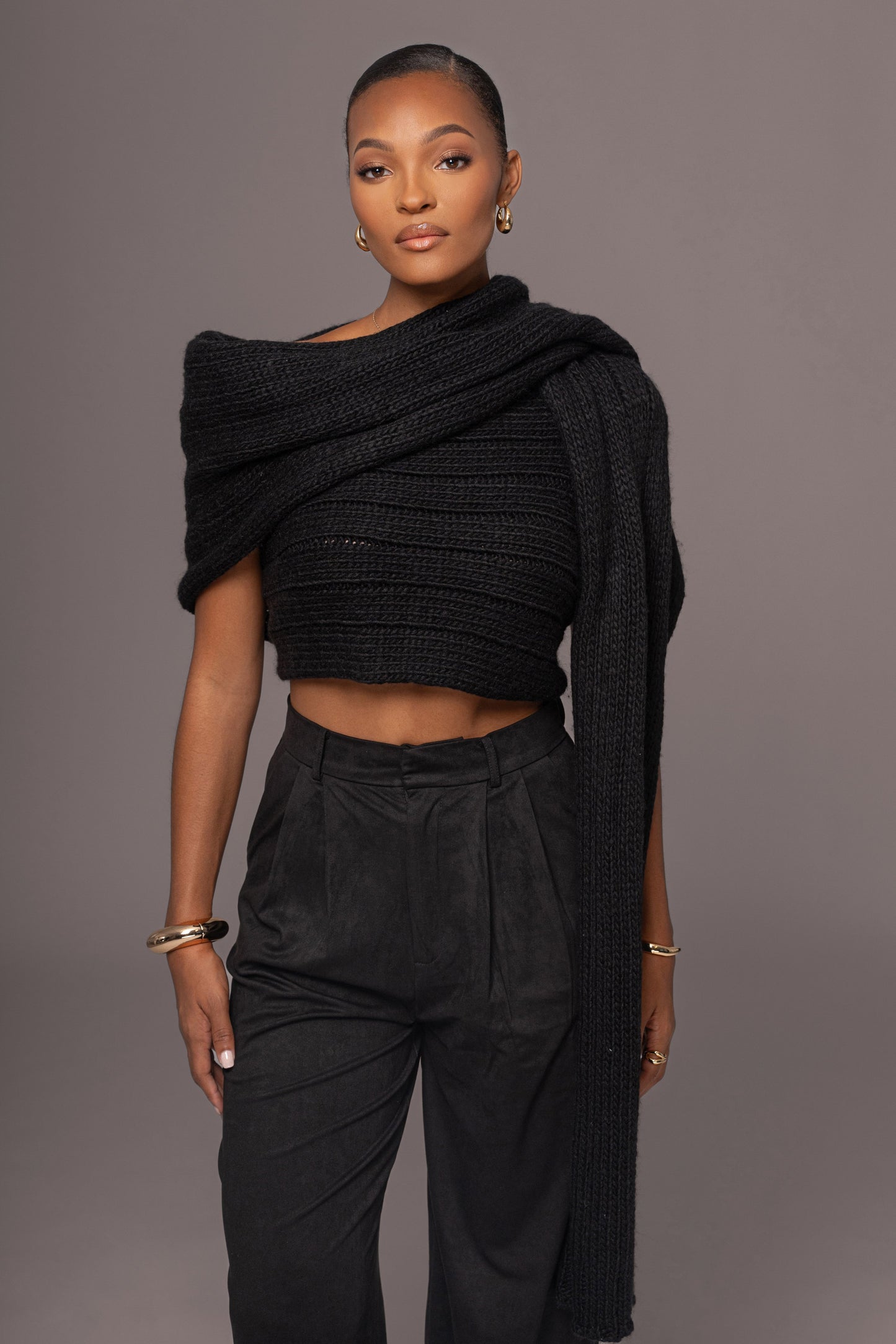 Black Soft Life Cable Knit Sweater Top JLUXLABEL