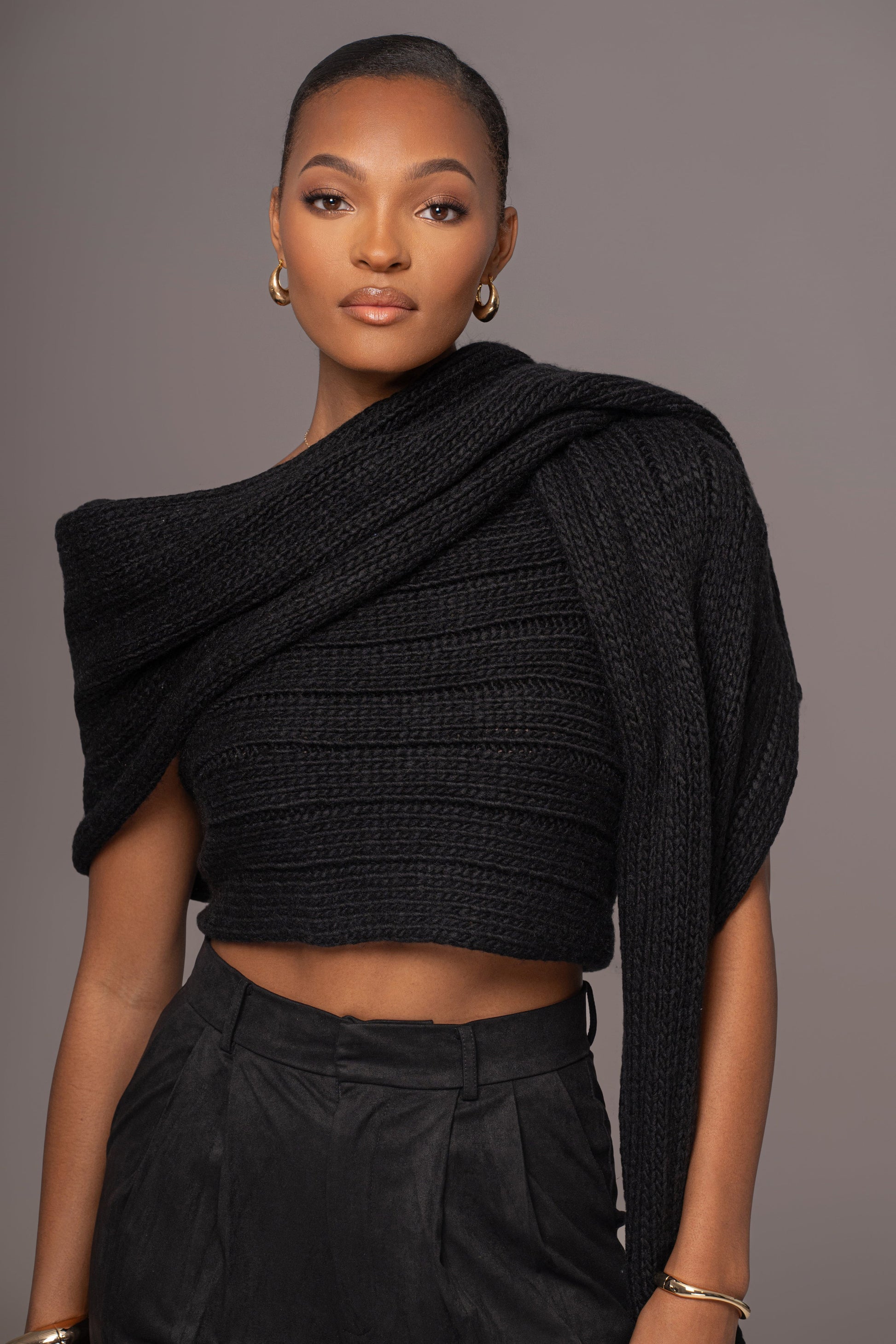 Black Soft Life Cable Knit Sweater Top JLUXLABEL