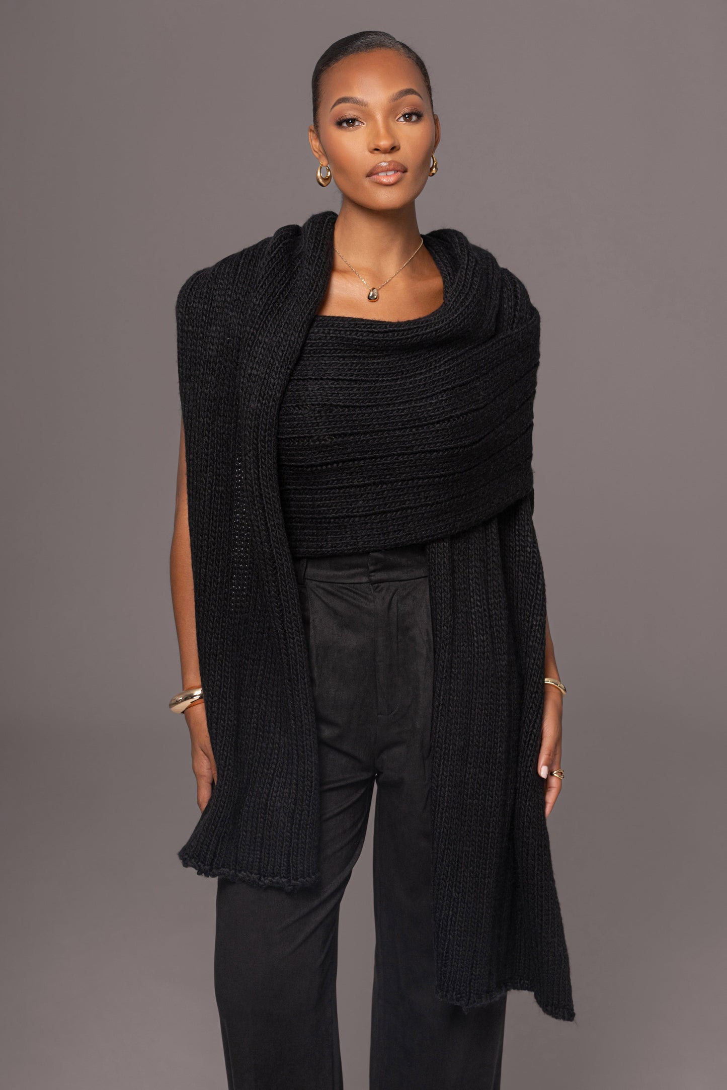 Black Soft Life Cable Knit Sweater Top JLUXLABEL