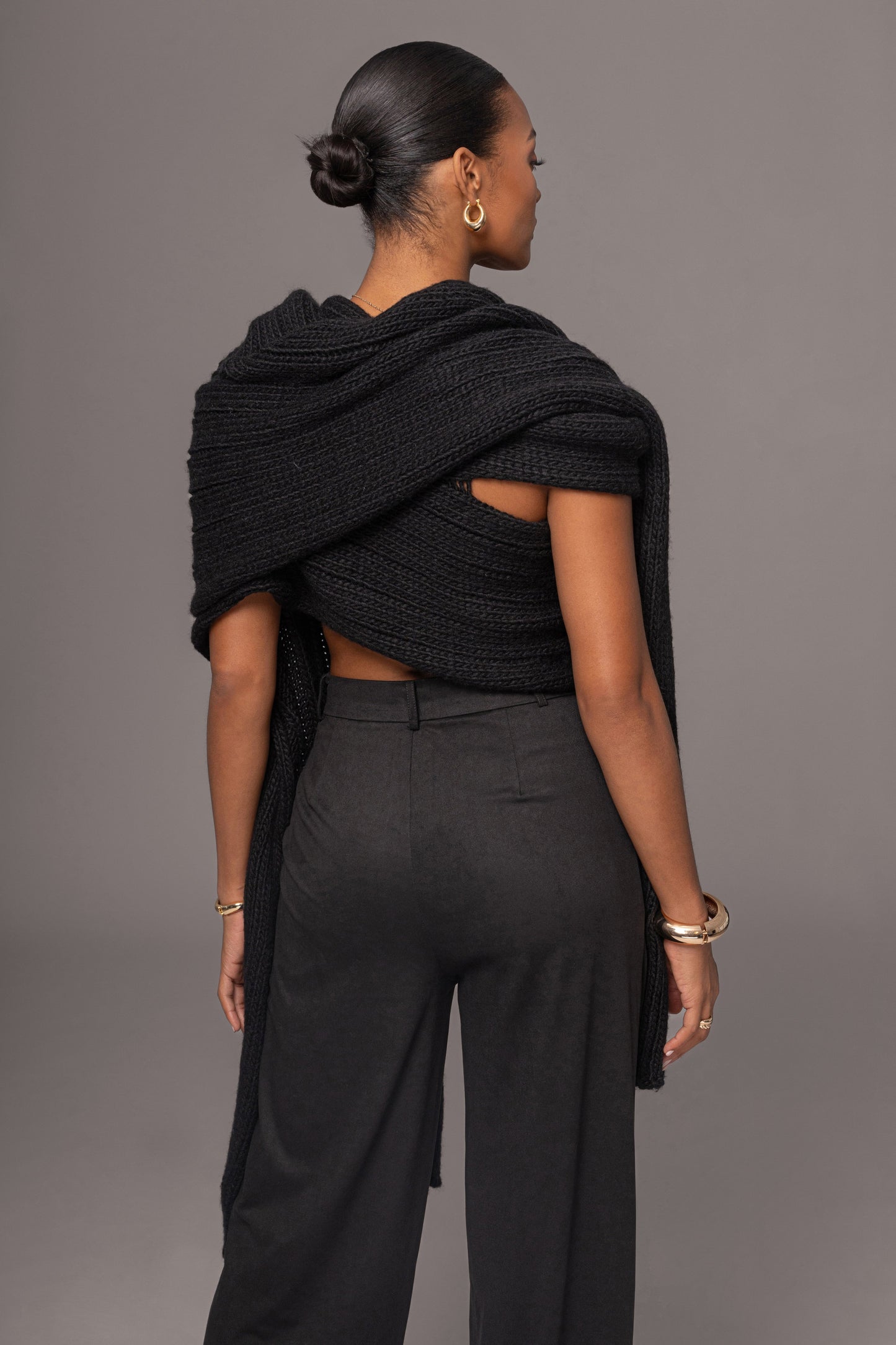 Black Soft Life Cable Knit Sweater Top JLUXLABEL