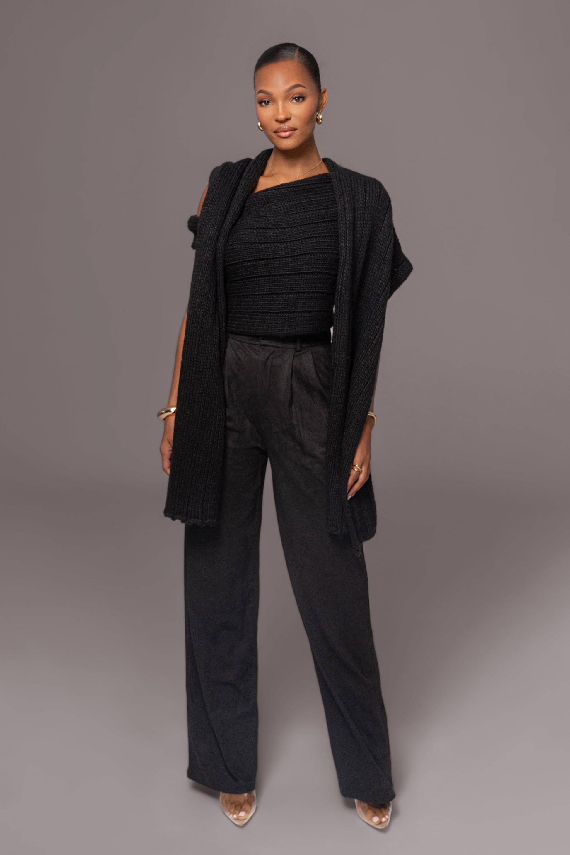 Black Soft Life Cable Knit Sweater Top JLUXLABEL