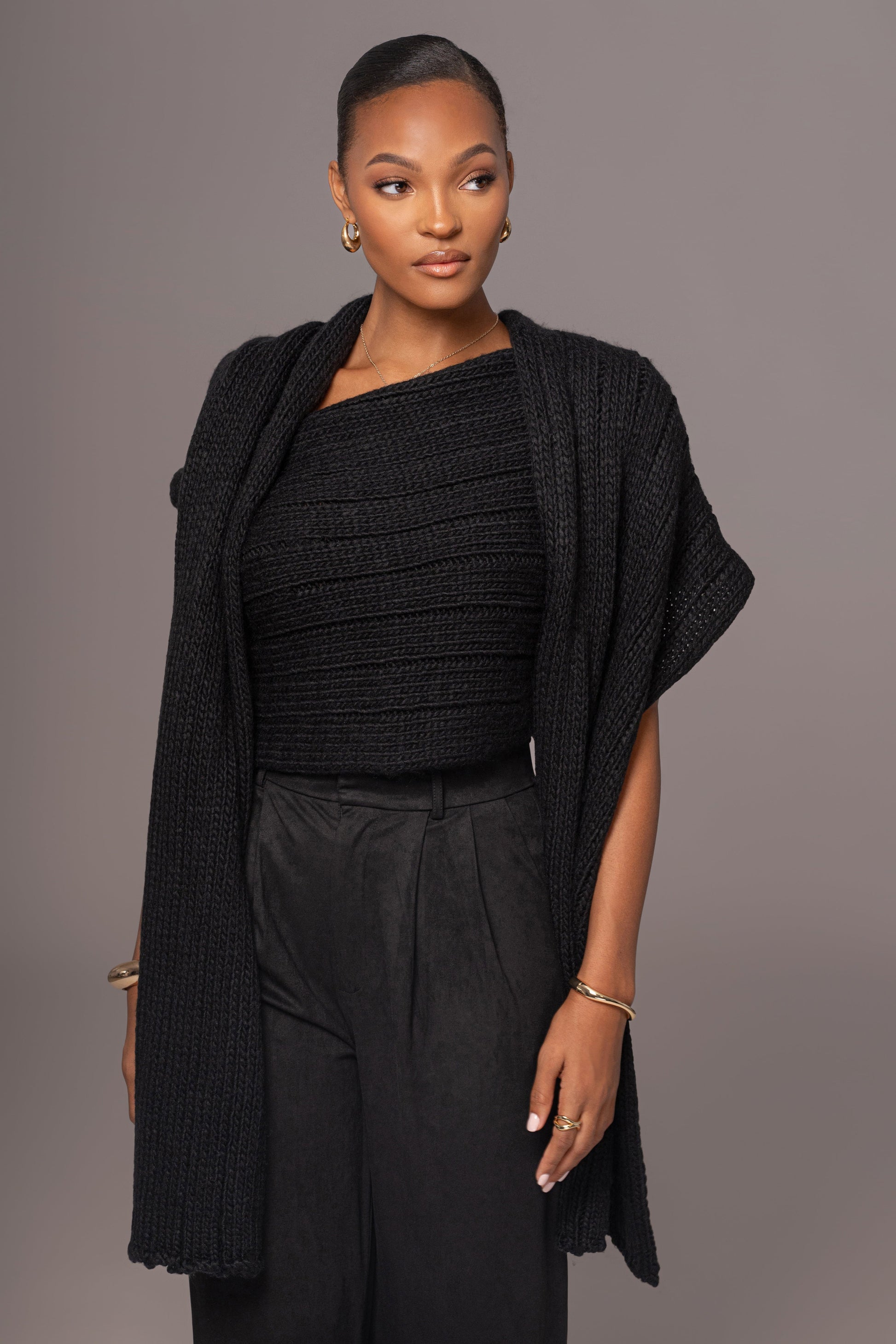 Black Soft Life Cable Knit Sweater Top JLUXLABEL