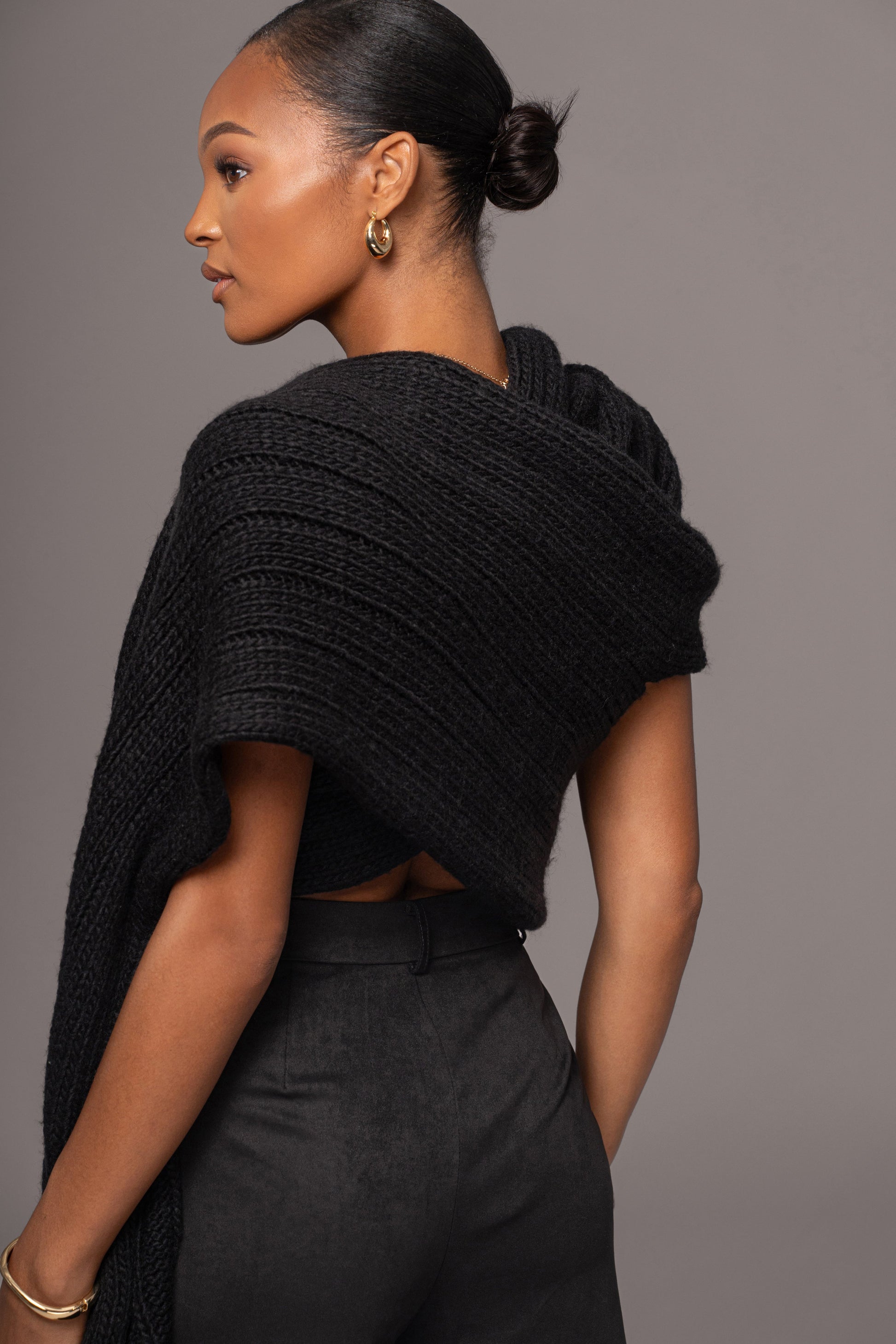 Black Soft Life Cable Knit Sweater Top JLUXLABEL