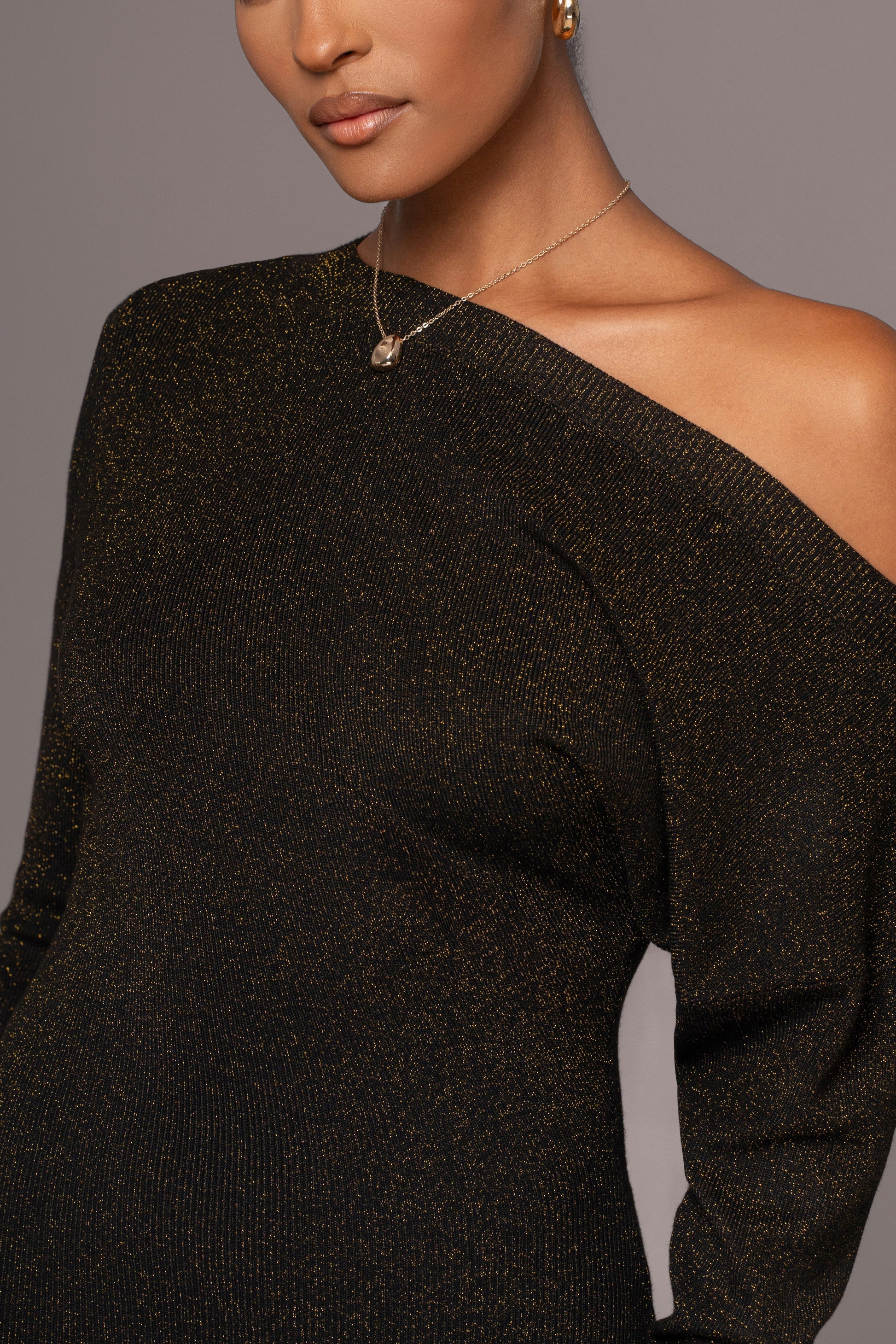 Black Night Shimmers Asymmetrical Maxi Dress JLUXLABEL
