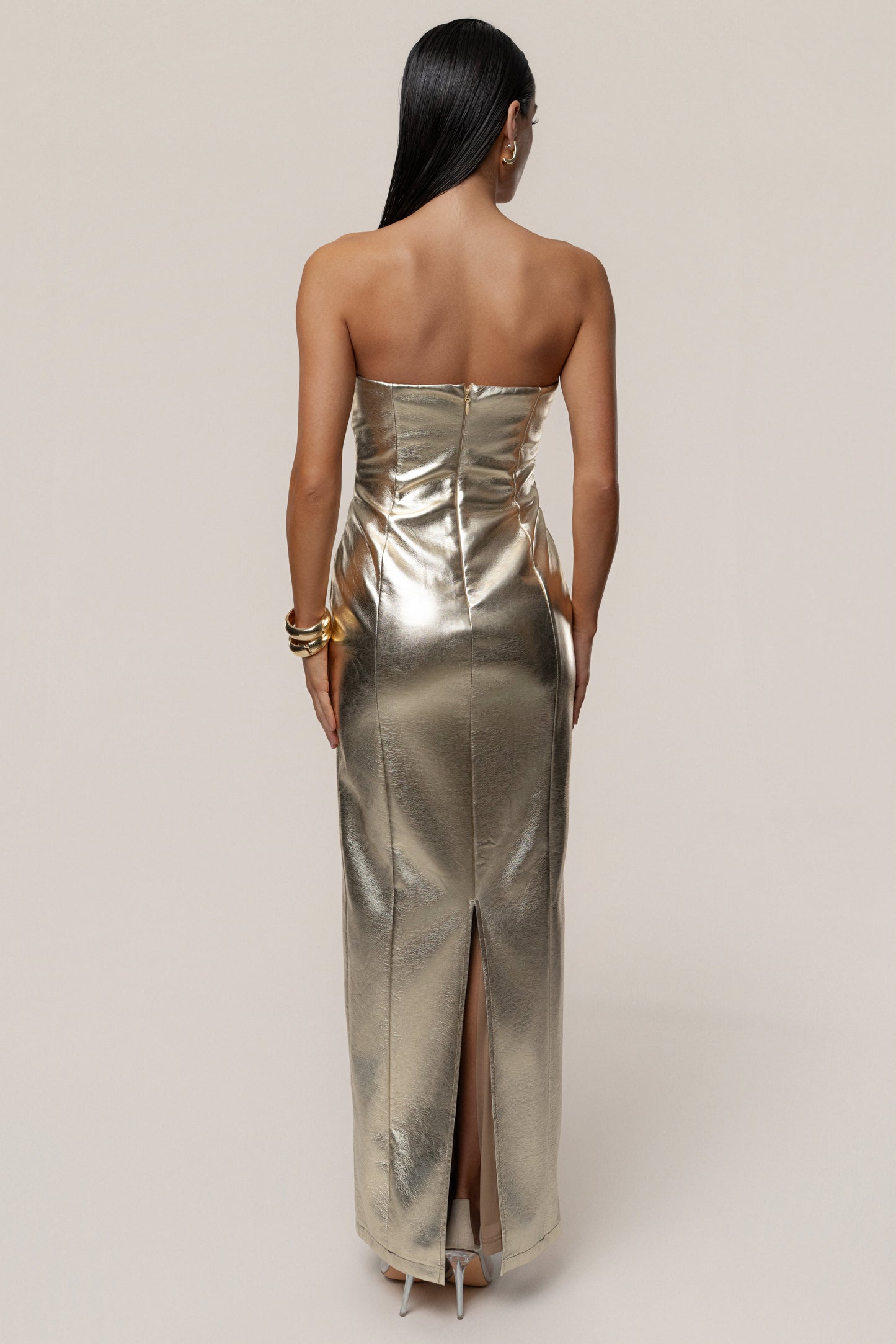 Gold Dorado Metallic Maxi Dress NEWFASHIONEDGE